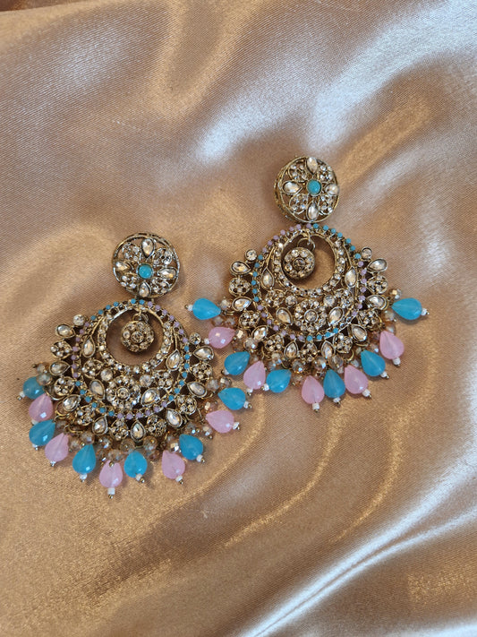 H U D A  Indian Desi Earrings Value - LIGHT BLUE AND POWDER PINK