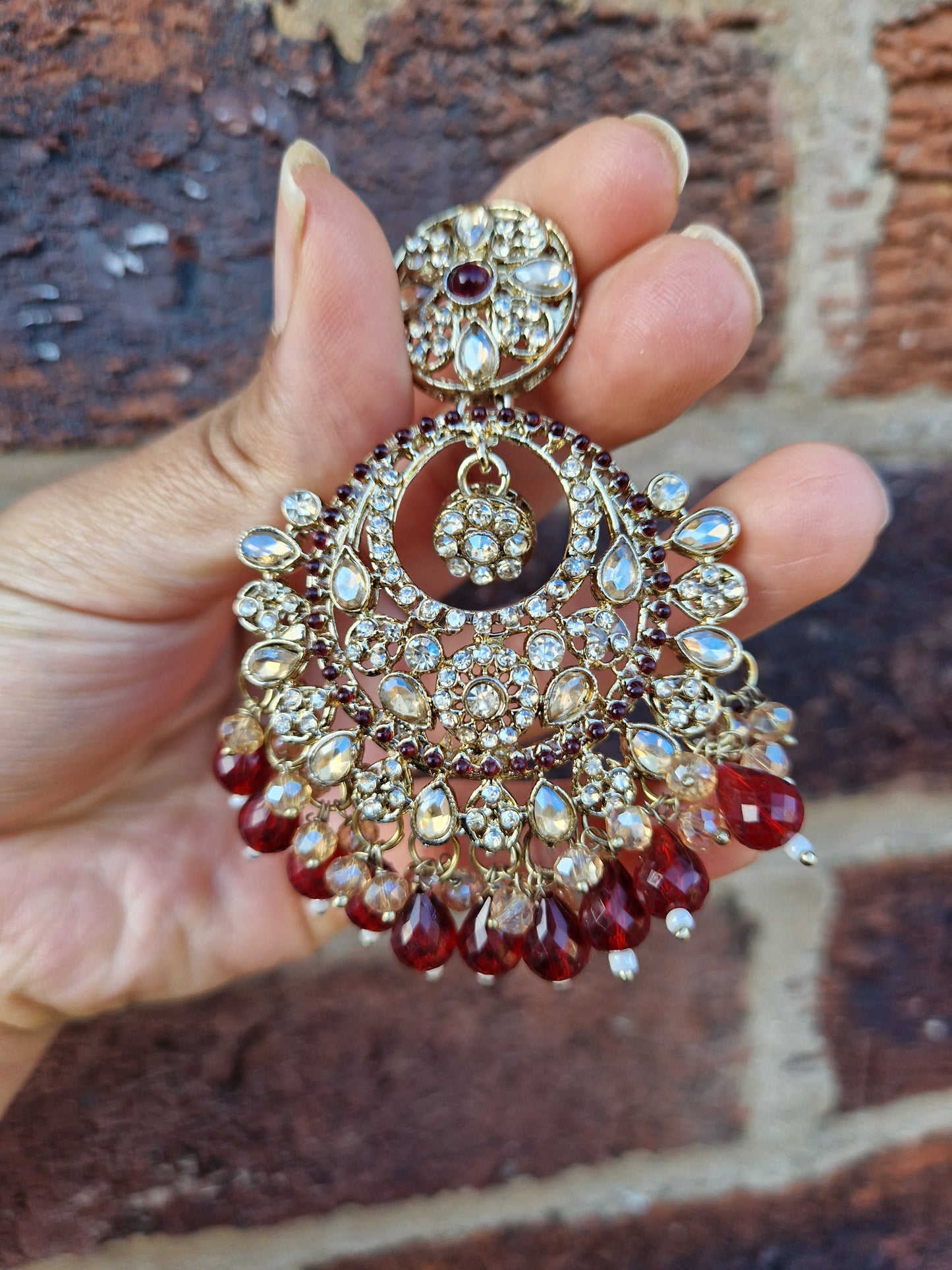 H U D A  Indian Desi Earrings Value - MAROON