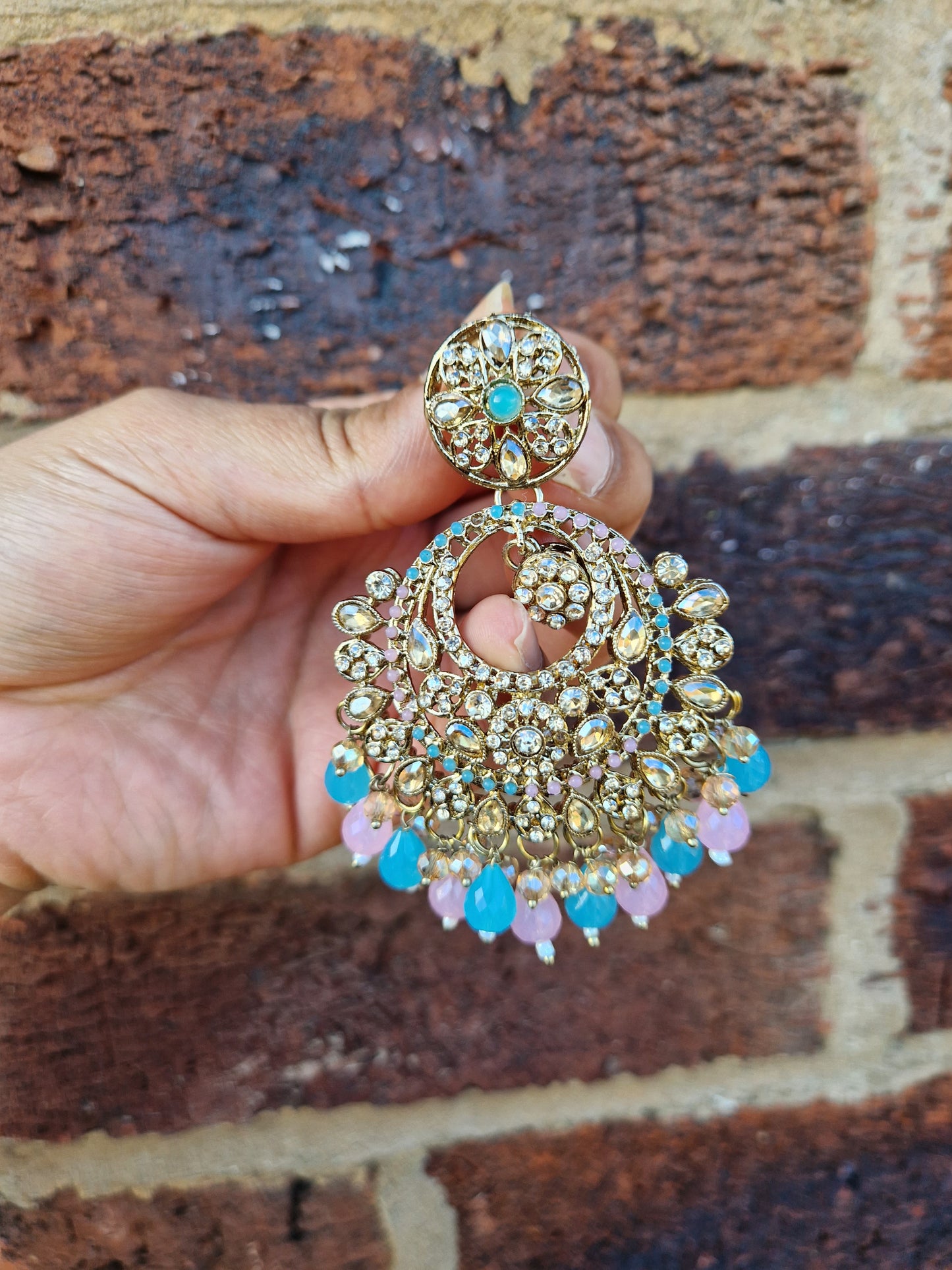 H U D A  Indian Desi Earrings Value - LIGHT BLUE AND POWDER PINK