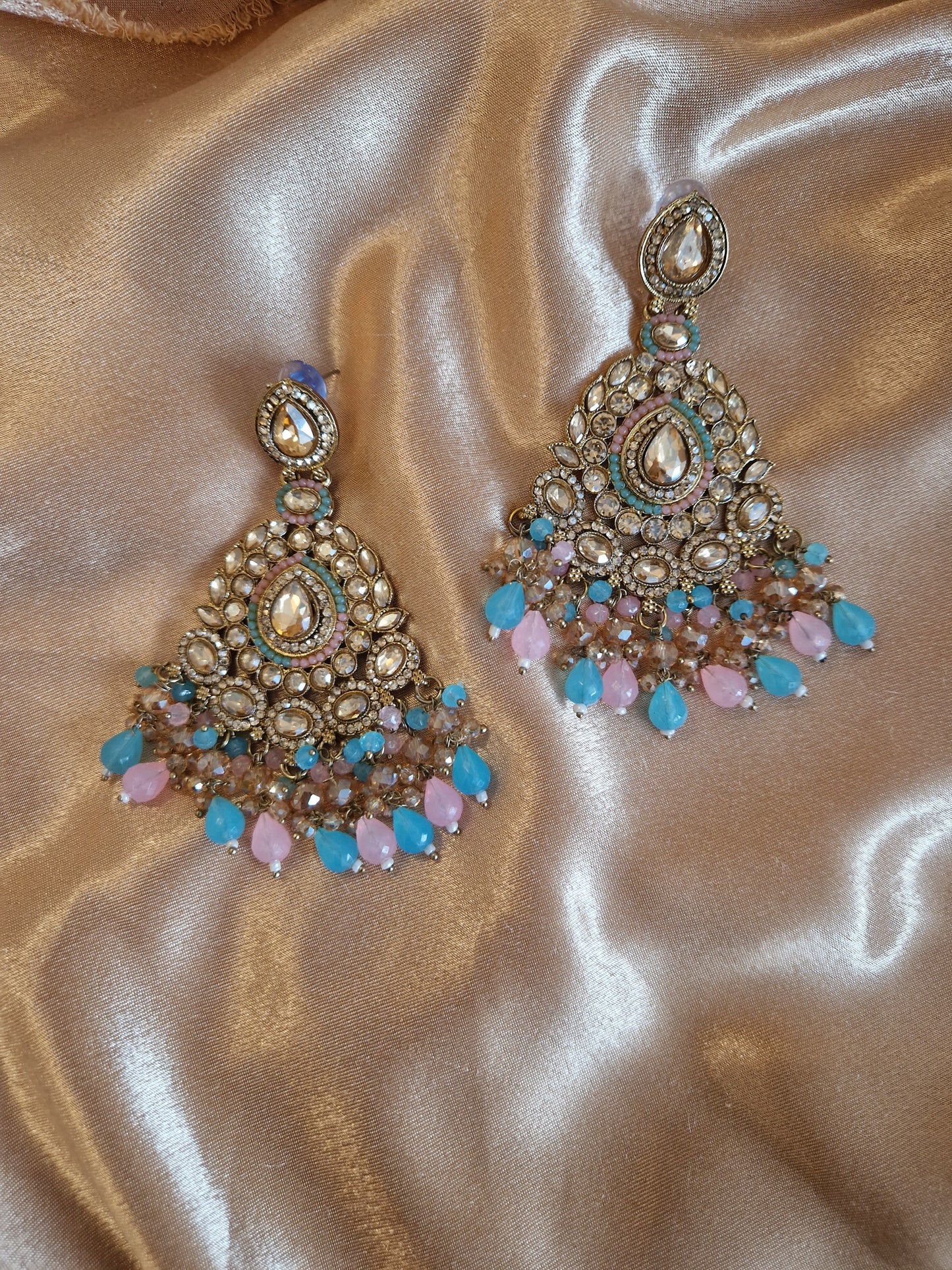 B I S M A - Indian Earrings - POWDER PINK AND BRIGHT BLUE