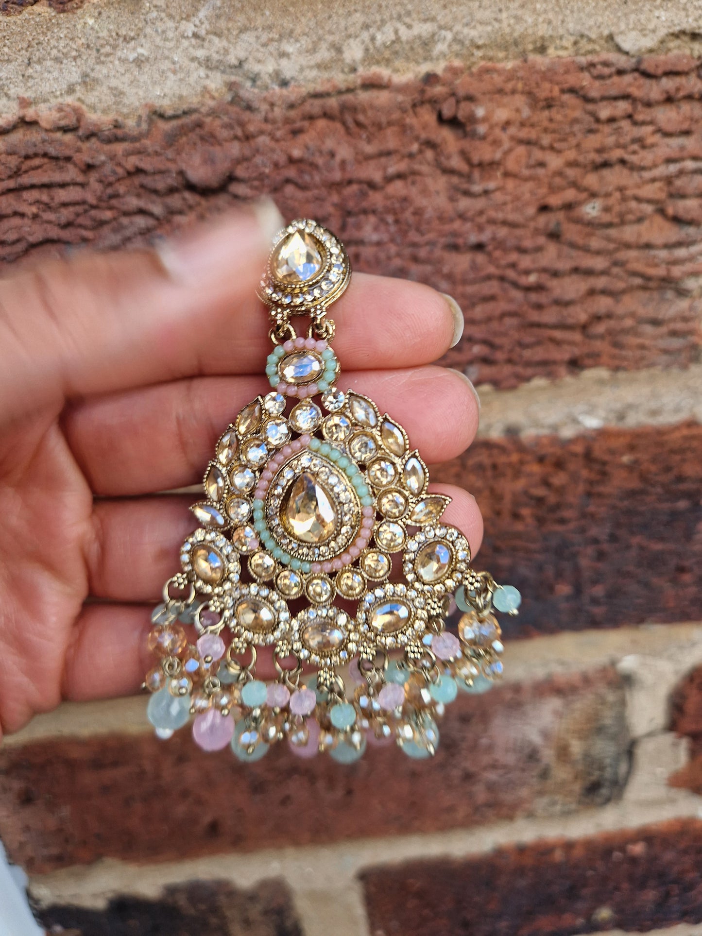 B I S M A - Indian Earrings - POWDER PINK & MINT