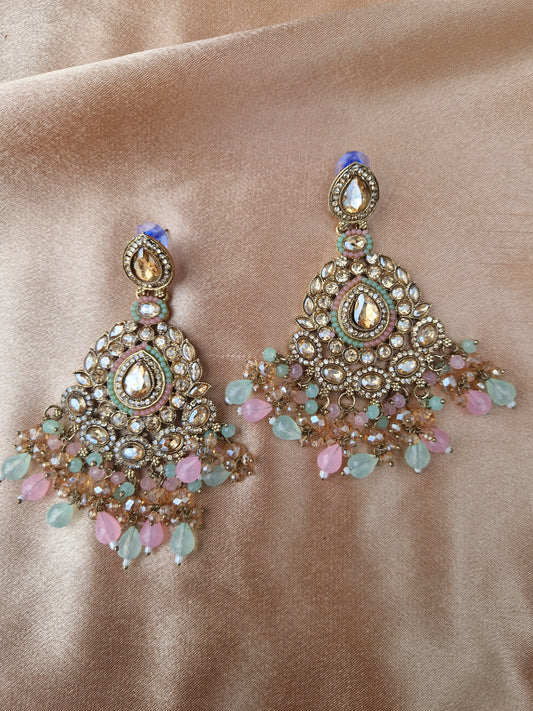 B I S M A - Indian Earrings - POWDER PINK & MINT