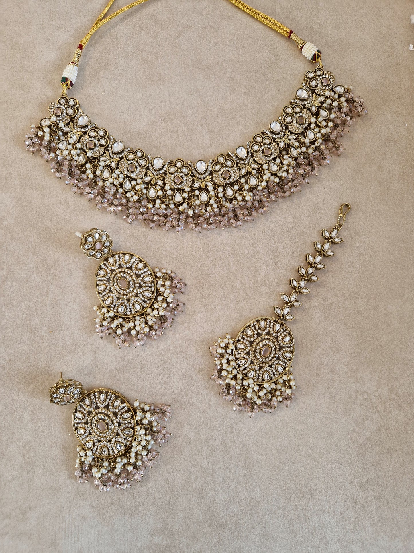 AMANI - Stunning High quality Indian Kundan Inspired Necklace Set - Baby Pink