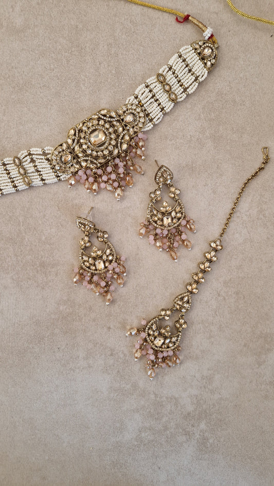 MAHNOOR - Elegant Indian Choker Set- PINK.