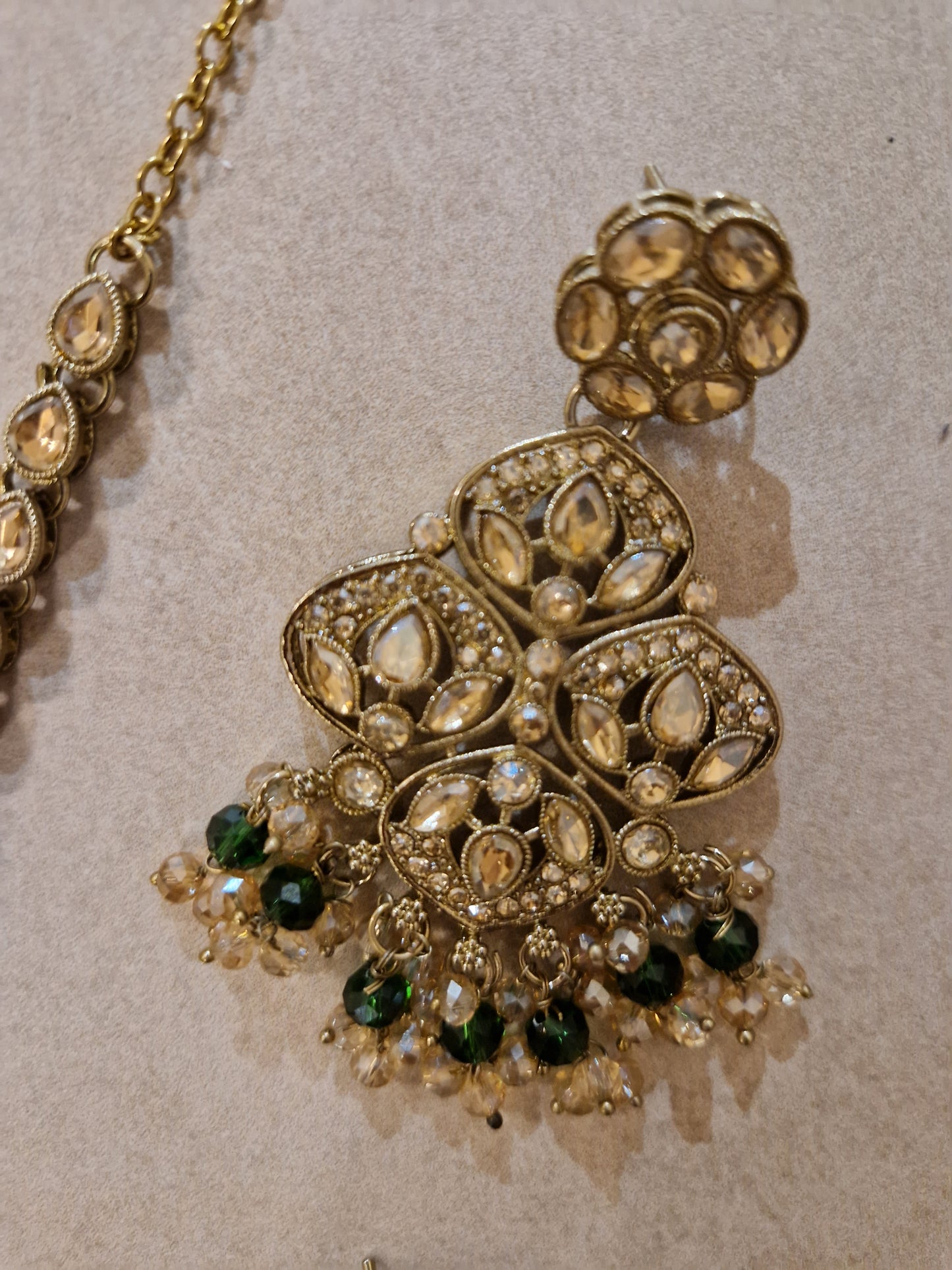 MARIA - Indian Choker Set-  Choker, Earrings, Tikka & Passa (Jhumar)- DARK GREEN