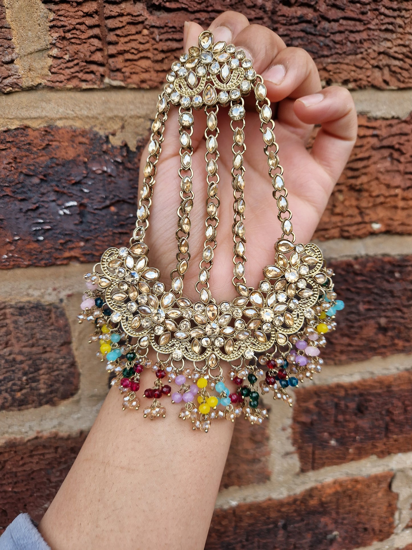 HAMARA- Beautiful Indian Party Wear Set. Necklace, Earrings, Tikka & Jhumar (Passa) - MULTICOLOURED - LAUNCH OFFER