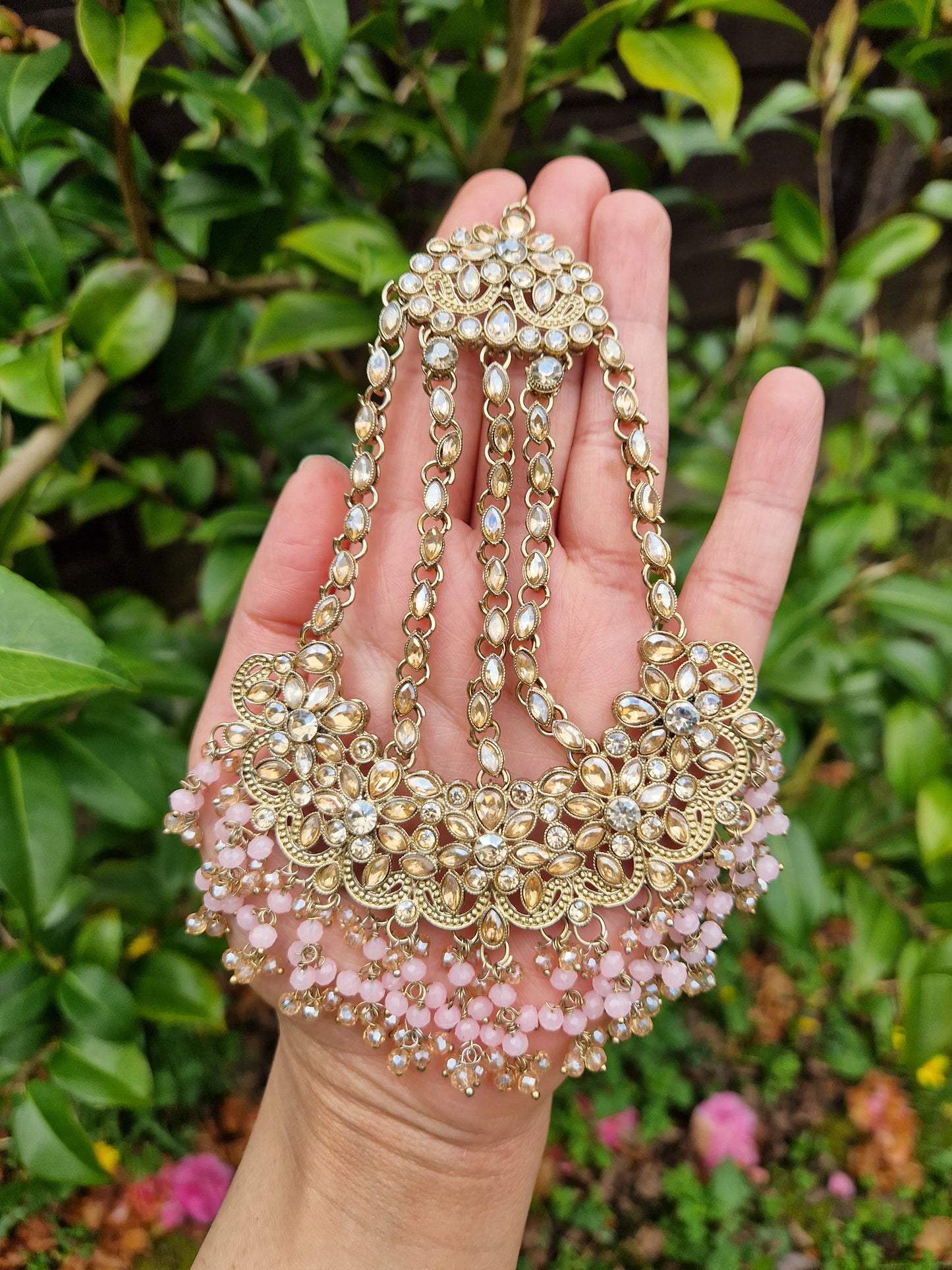 HAMARA- Beautiful Indian Party Wear Set. Necklace, Earrings, Tikka & Jhumar (Passa) - BABY PINK