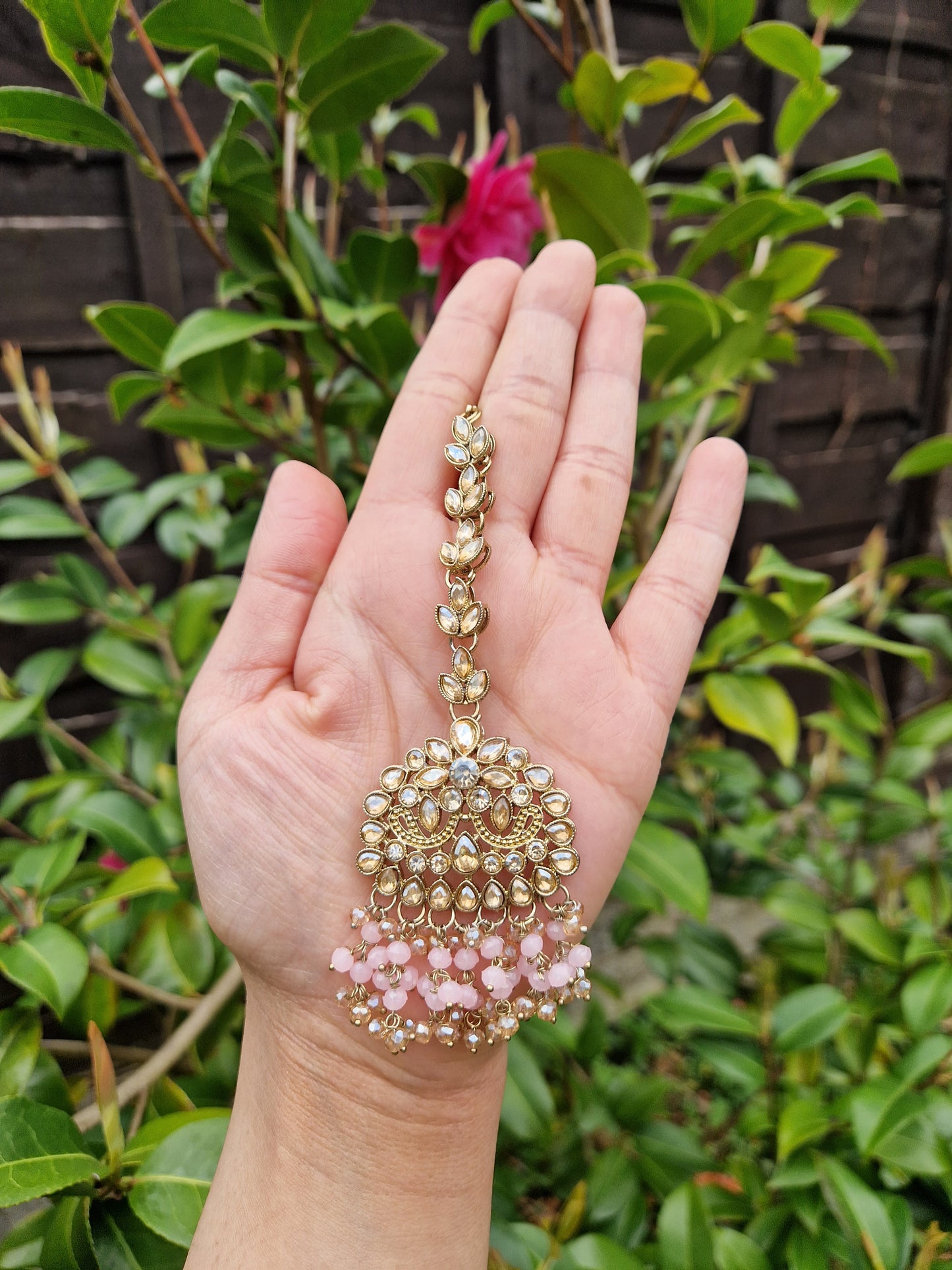 HAMARA- Beautiful Indian Party Wear Set. Necklace, Earrings, Tikka & Jhumar (Passa) - BABY PINK
