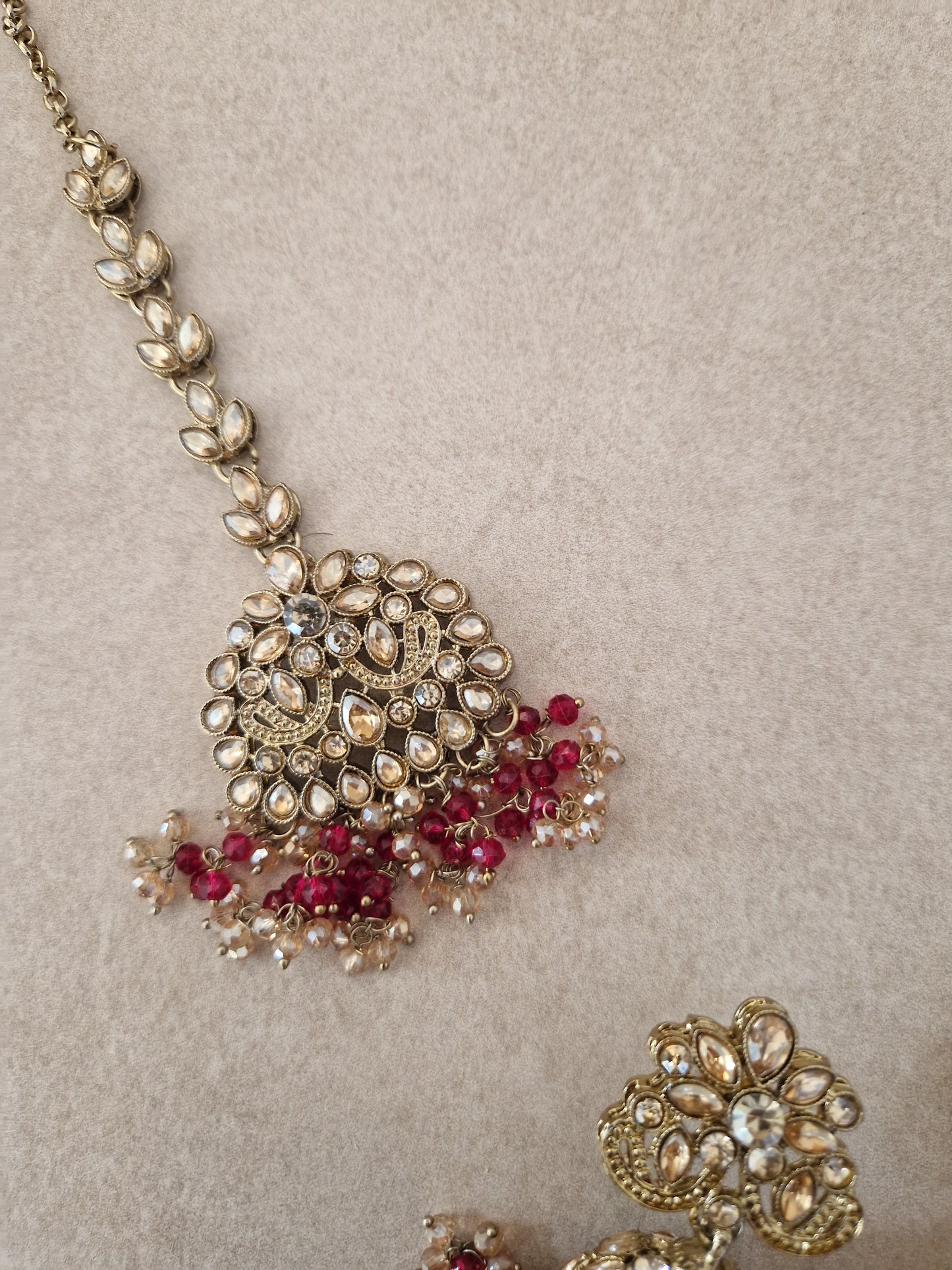 HAMARA- Beautiful Indian Party Wear Set. Necklace, Earrings, Tikka & Jhumar (Passa) - BOLD PINK