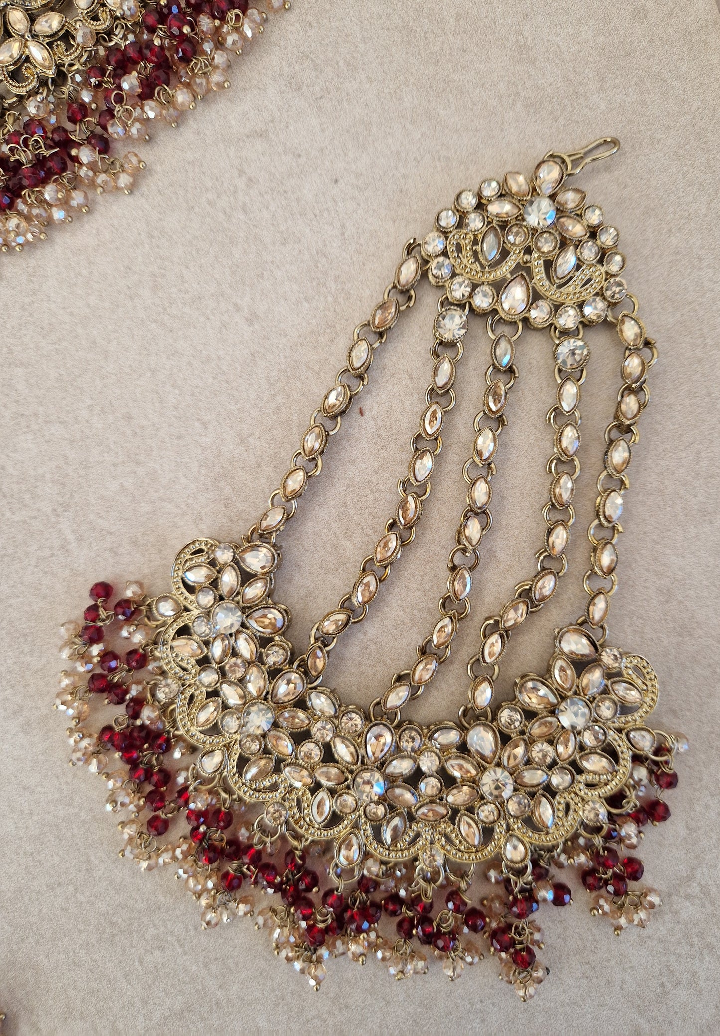 HAMARA- Beautiful Indian Party Wear Set. Necklace, Earrings, Tikka & Jhumar (Passa) - MAROON