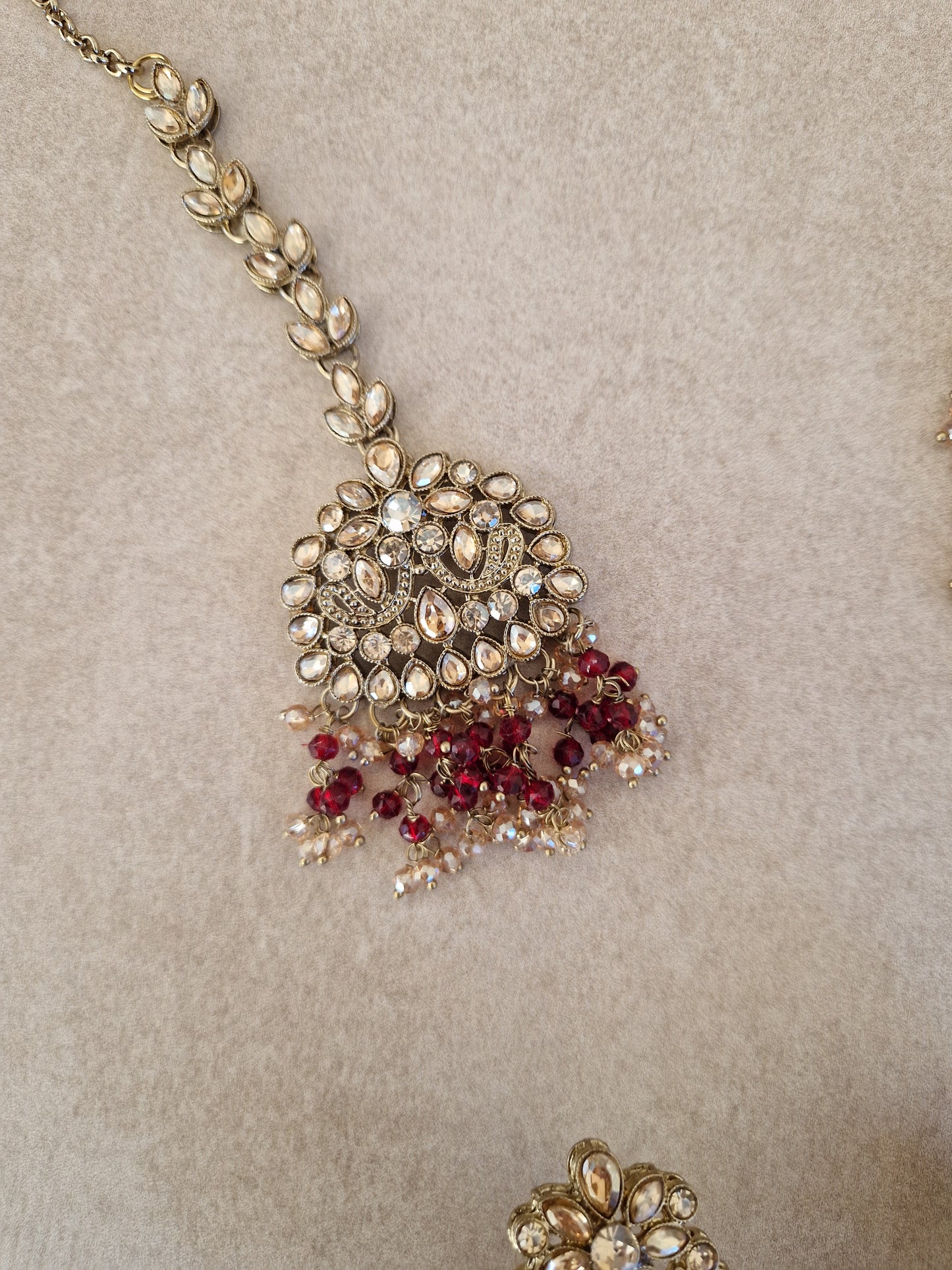 HAMARA- Beautiful Indian Party Wear Set. Necklace, Earrings, Tikka & Jhumar (Passa) - MAROON