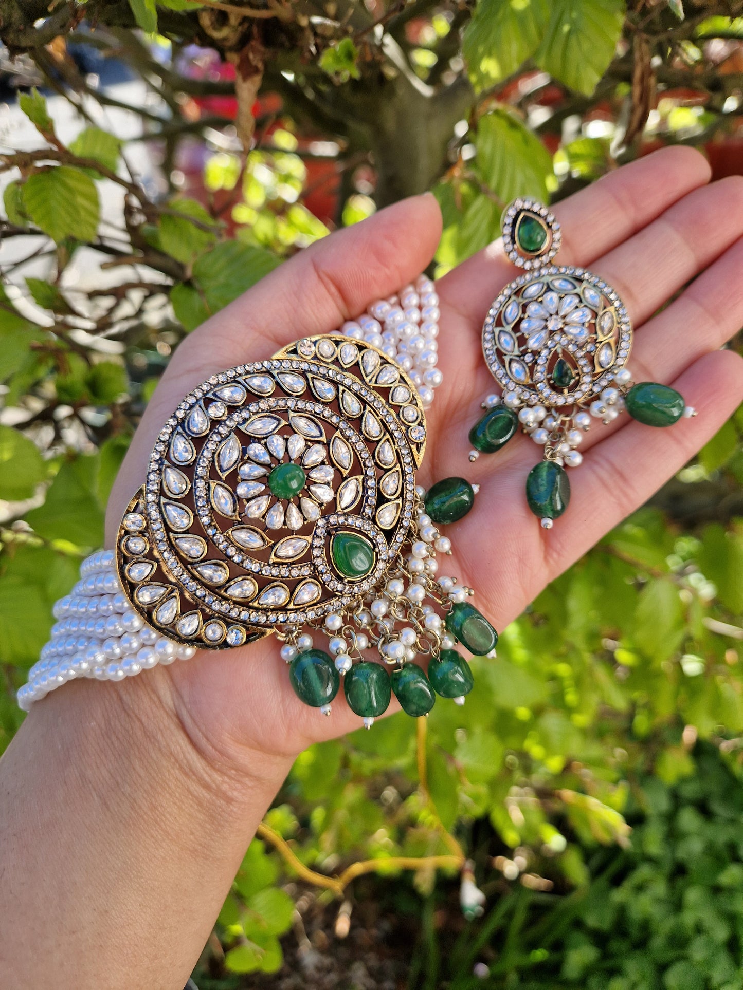 RUMI- Indian Victorian Polish Choker Set- GREEN DARK