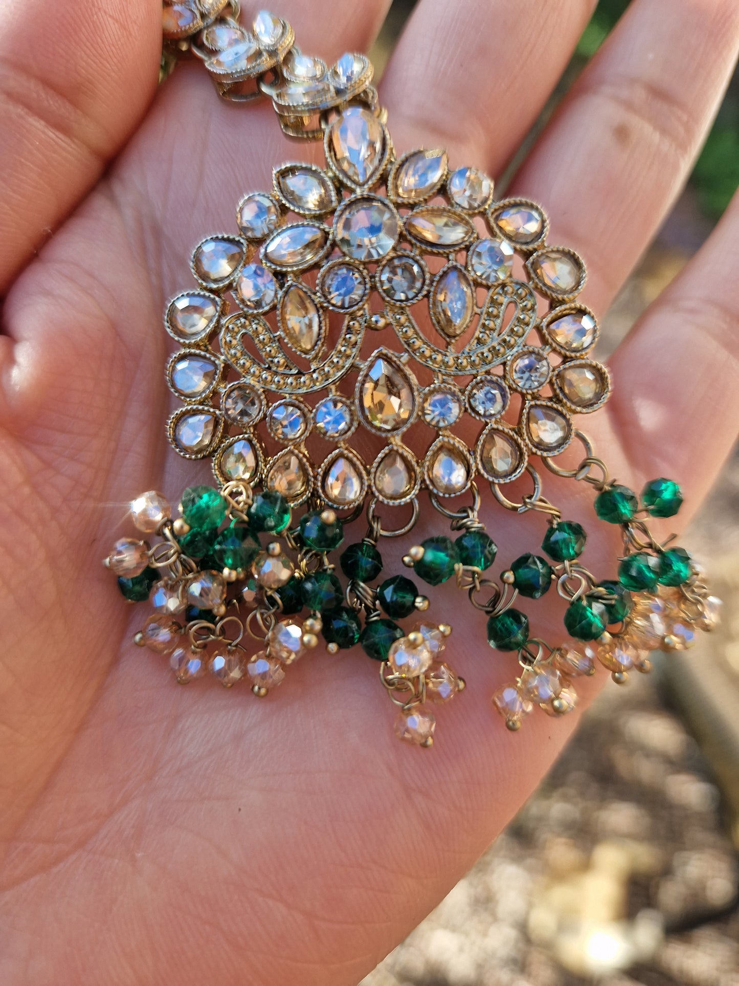HAMARA- Beautiful Indian Party Wear Set. Necklace, Earrings, Tikka & Jhumar (Passa) - GREEN