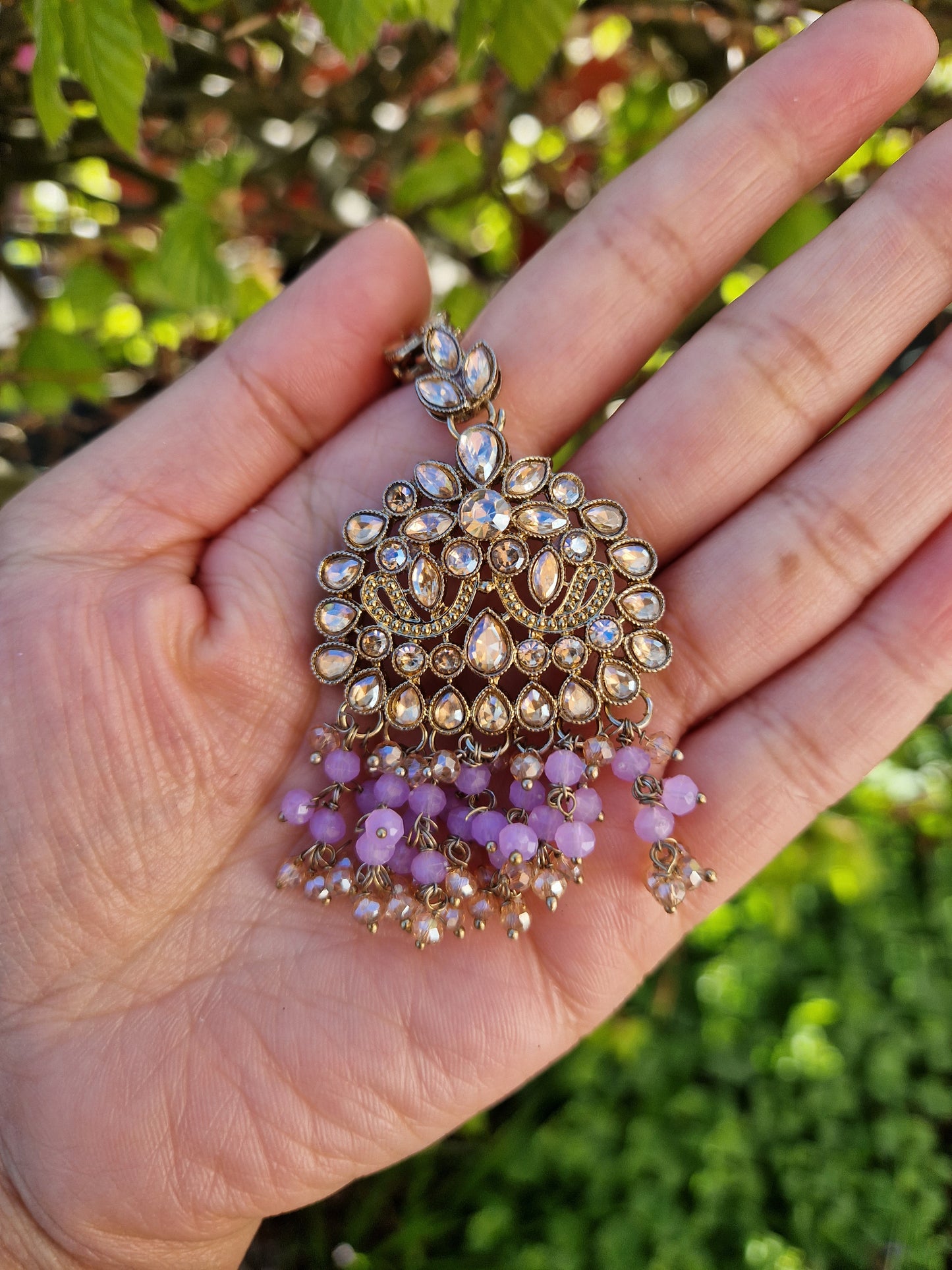 HAMARA- Beautiful Indian Party Wear Set. Necklace, Earrings, Tikka & Jhumar (Passa) - LILAC