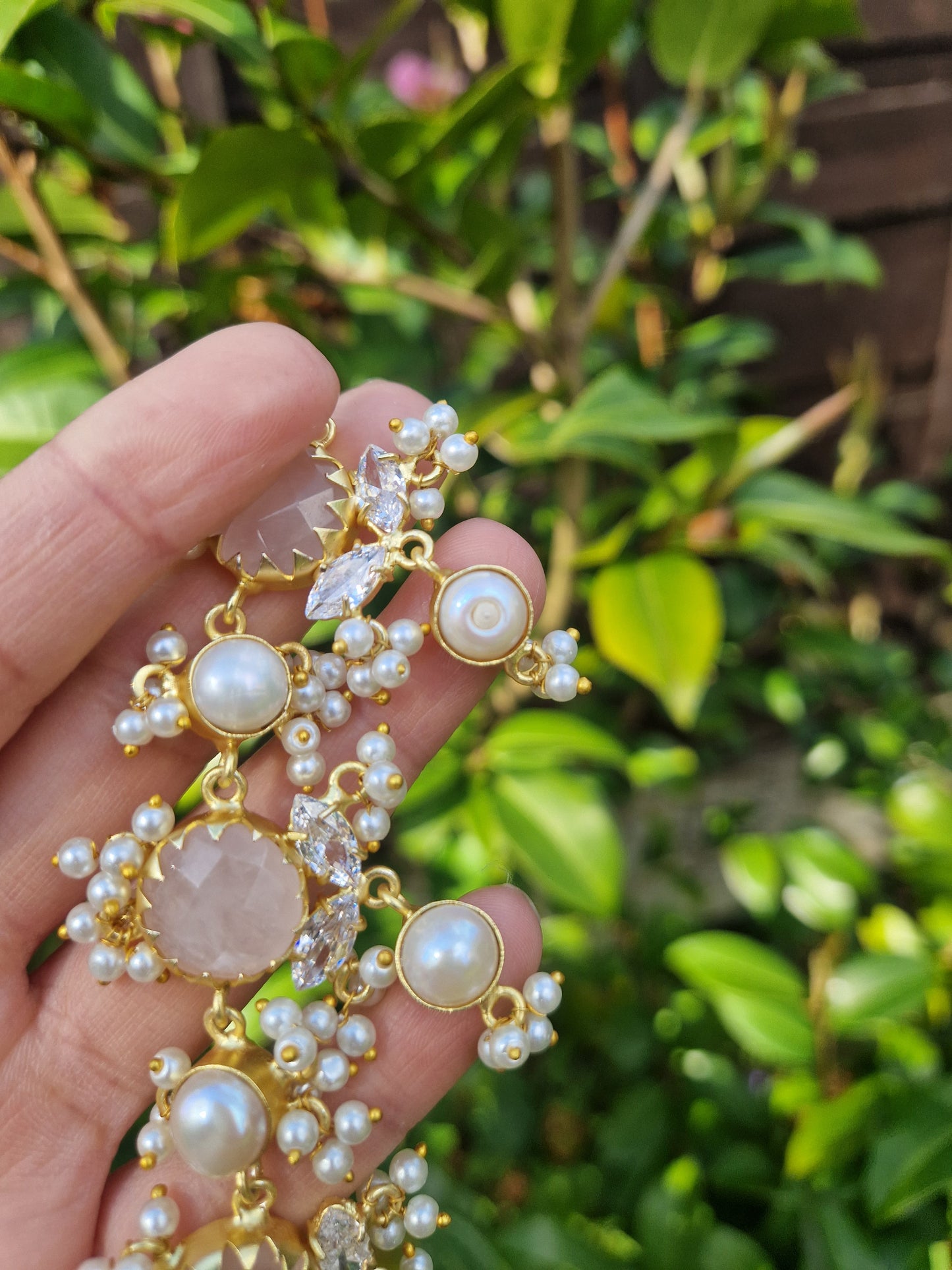 NOORYA-  Small Beautiful Elegant Premium Fresh water Pearls Set and Rose Quartz.