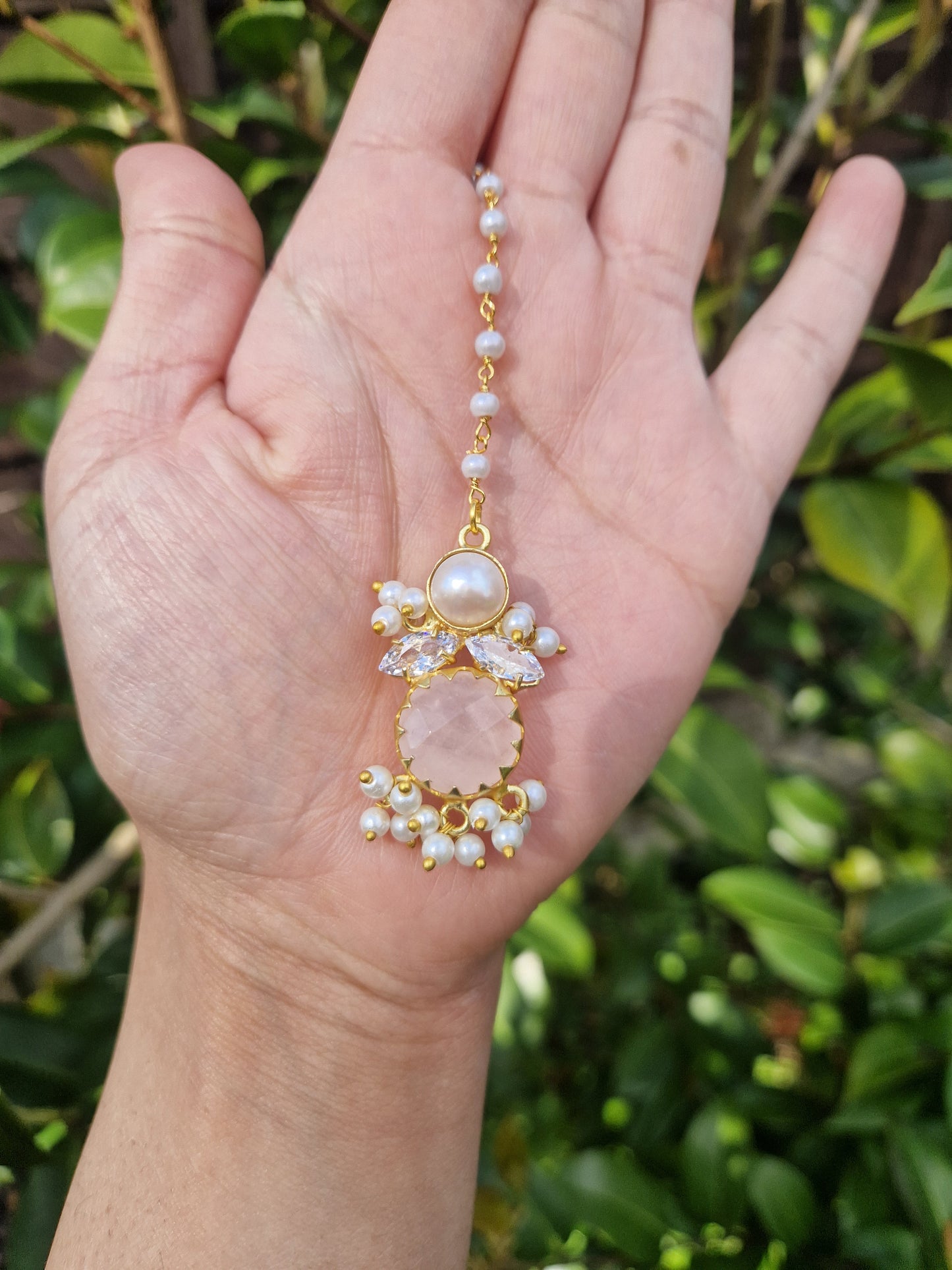 NOORYA-  Small Beautiful Elegant Premium Fresh water Pearls Set and Rose Quartz.