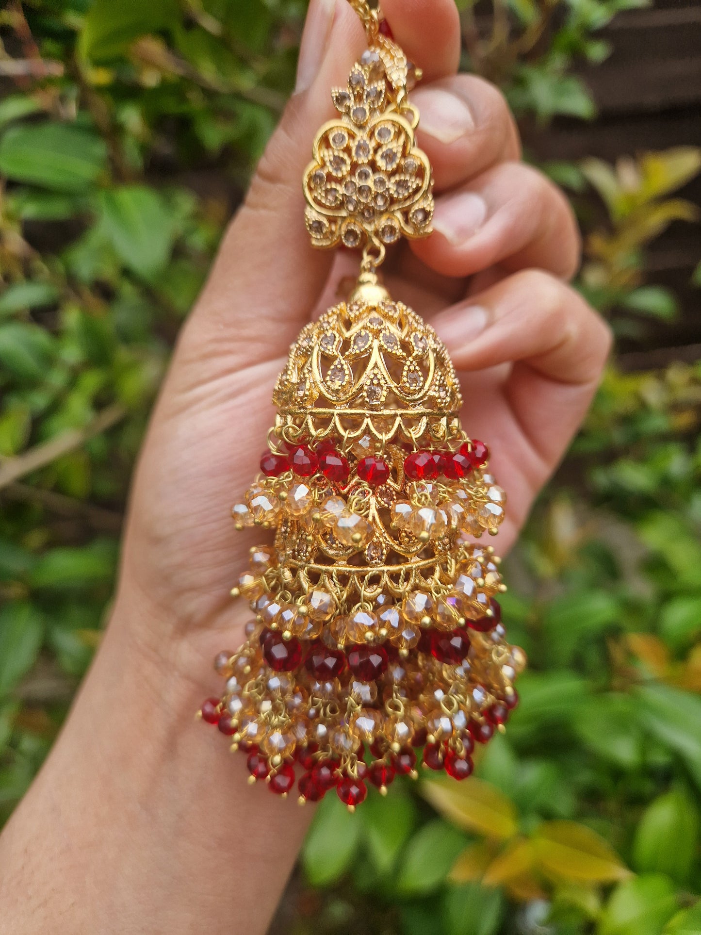 FARIYAH- Bridal Double Jhumka Earrings With Saharas and Tikka