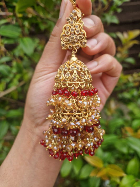 FARIYAH- Bridal Double Jhumka Earrings With Saharas and Tikka