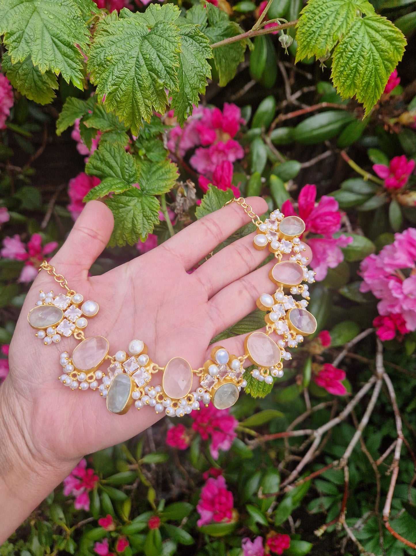 FALAK Small Beautiful Elegant *Premium* Mother of Pearl & Powder Pink -Rose Quartz & Sage