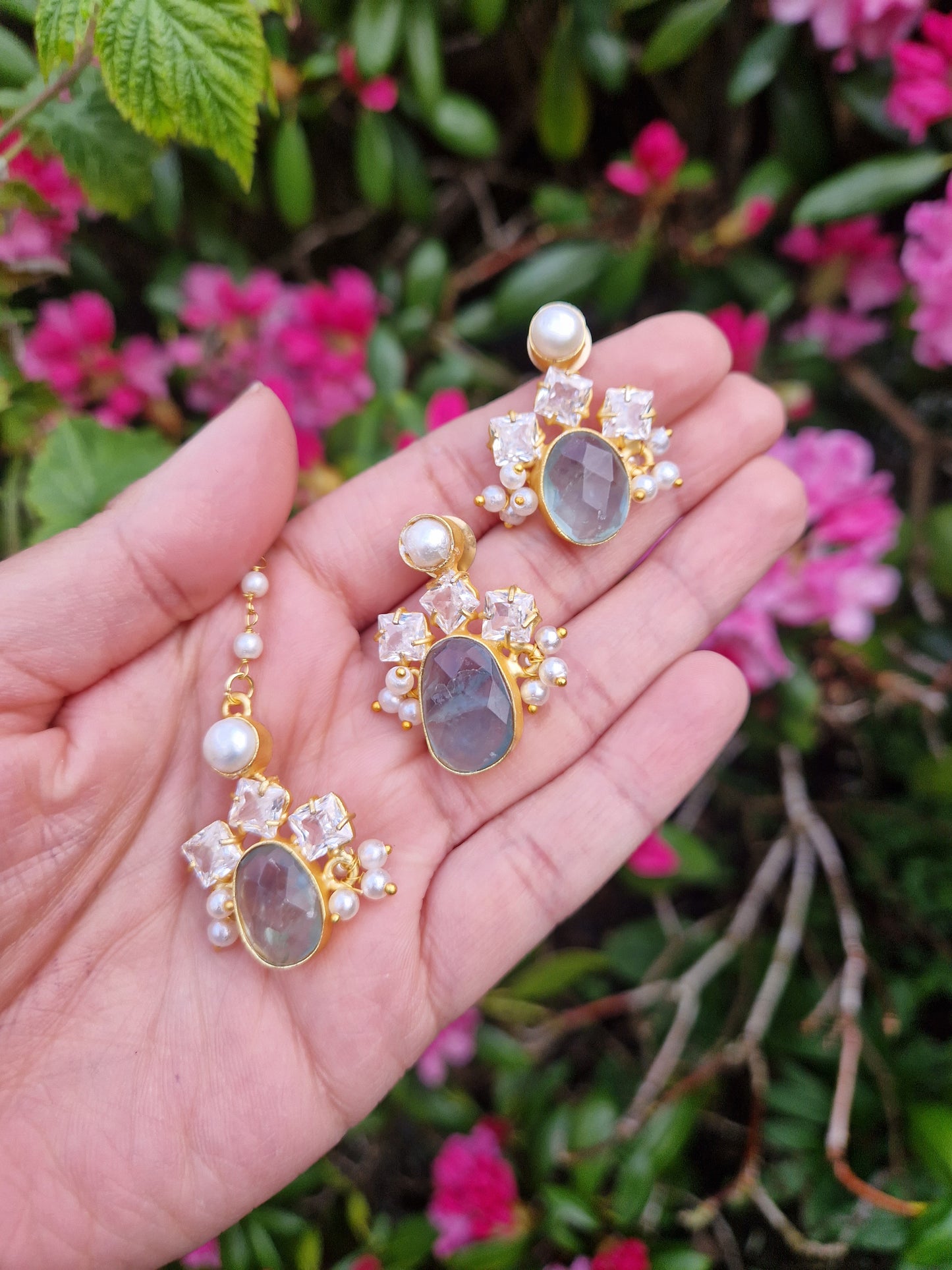 FALAK Small Beautiful Elegant *Premium* Mother of Pearl & Powder Pink -Rose Quartz & Sage