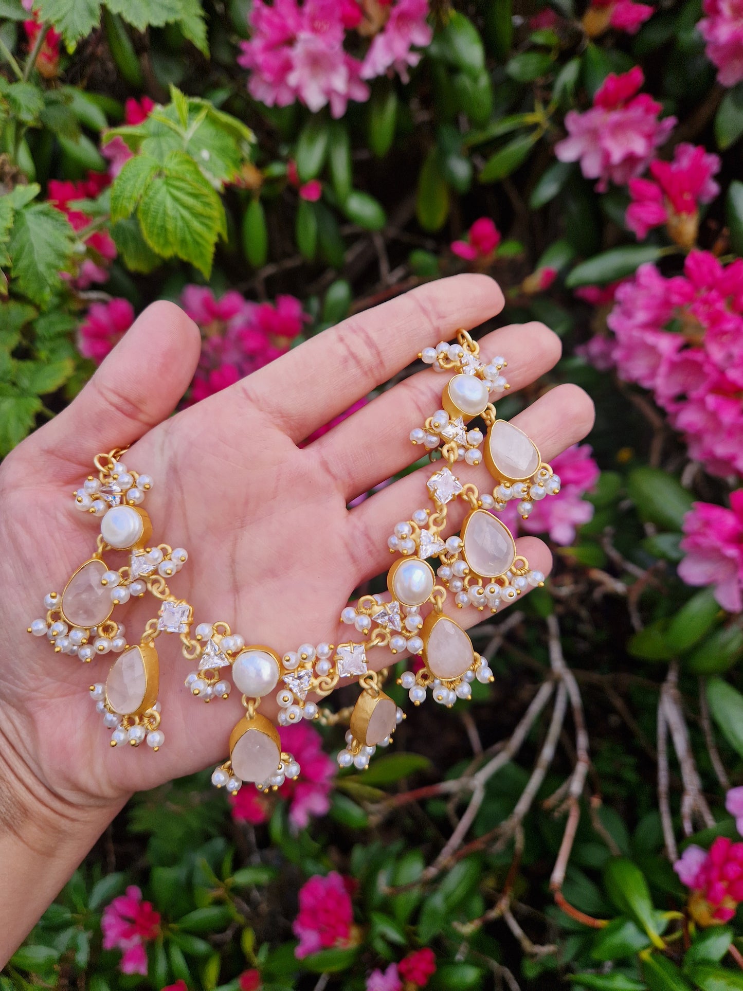 SOFIA- VERY Small, Beautiful Elegant Premium, Mother of Pearl & Rose Quartz