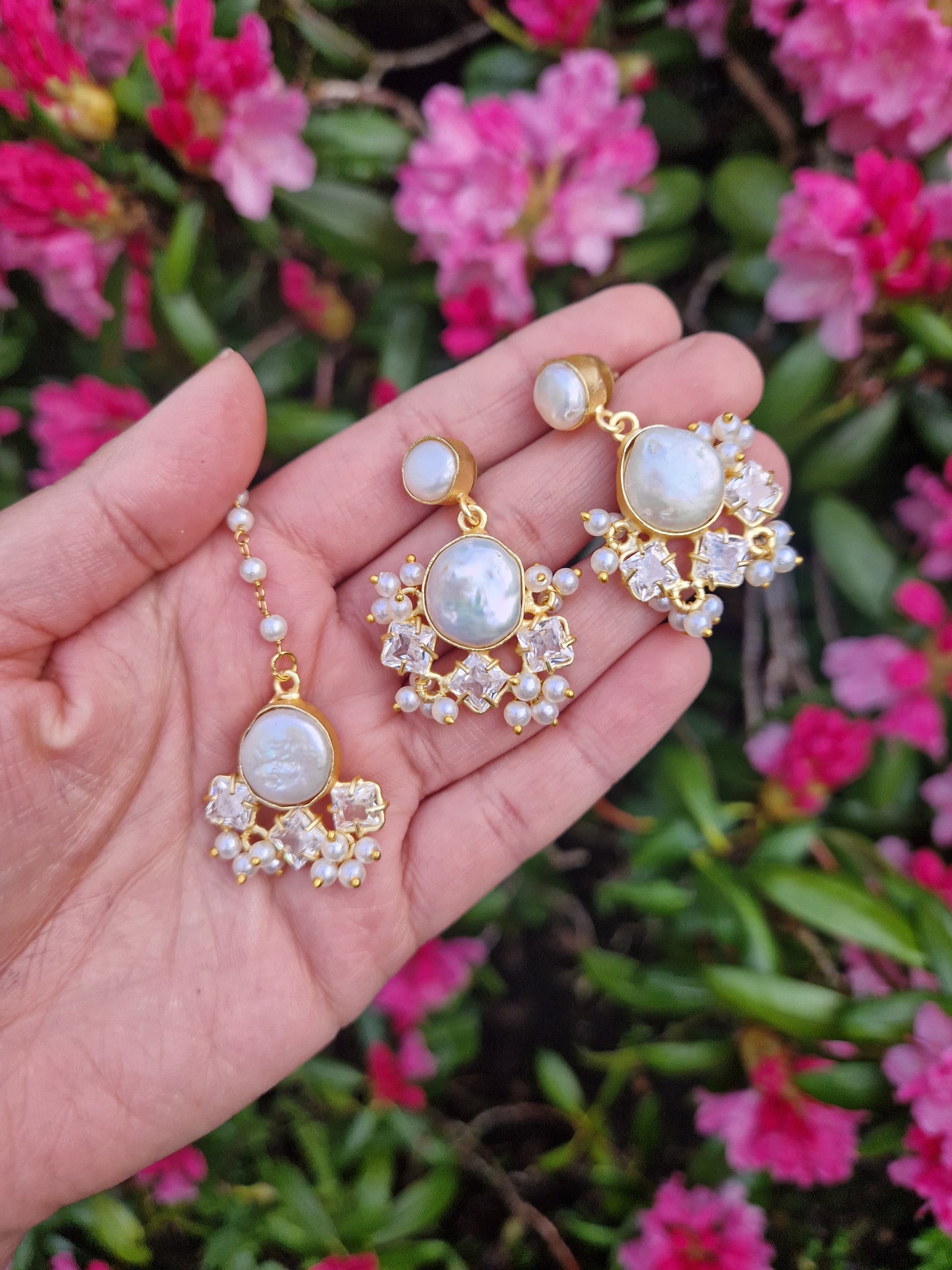 LEAH- Beautiful Elegant *Premium*Mother of Pearl Jewellery Set Crystals - FULL PEARL.