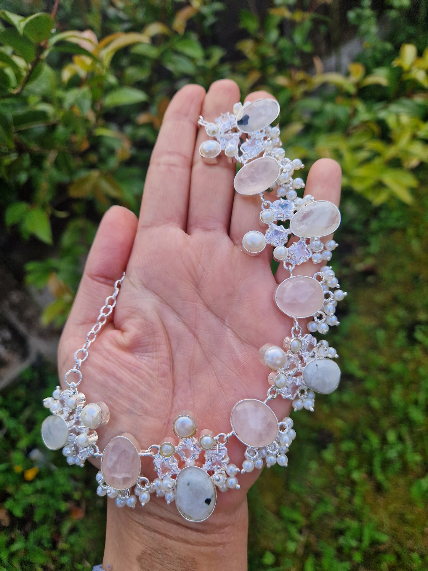 FALAK Small Beautiful Elegant *Premium* Mother of Pearl& -Moonstone & Rose Quartz SILVER