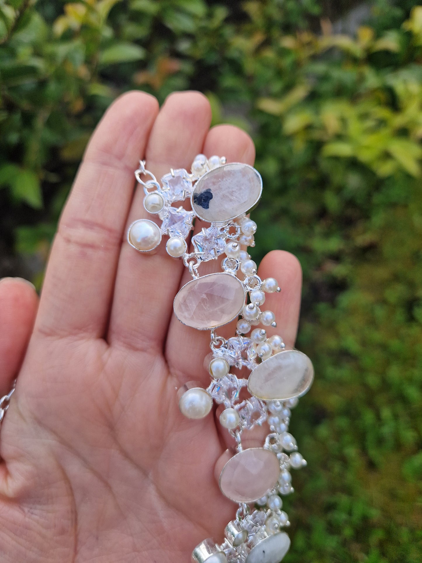 FALAK Small Beautiful Elegant *Premium* Mother of Pearl& -Moonstone & Rose Quartz SILVER