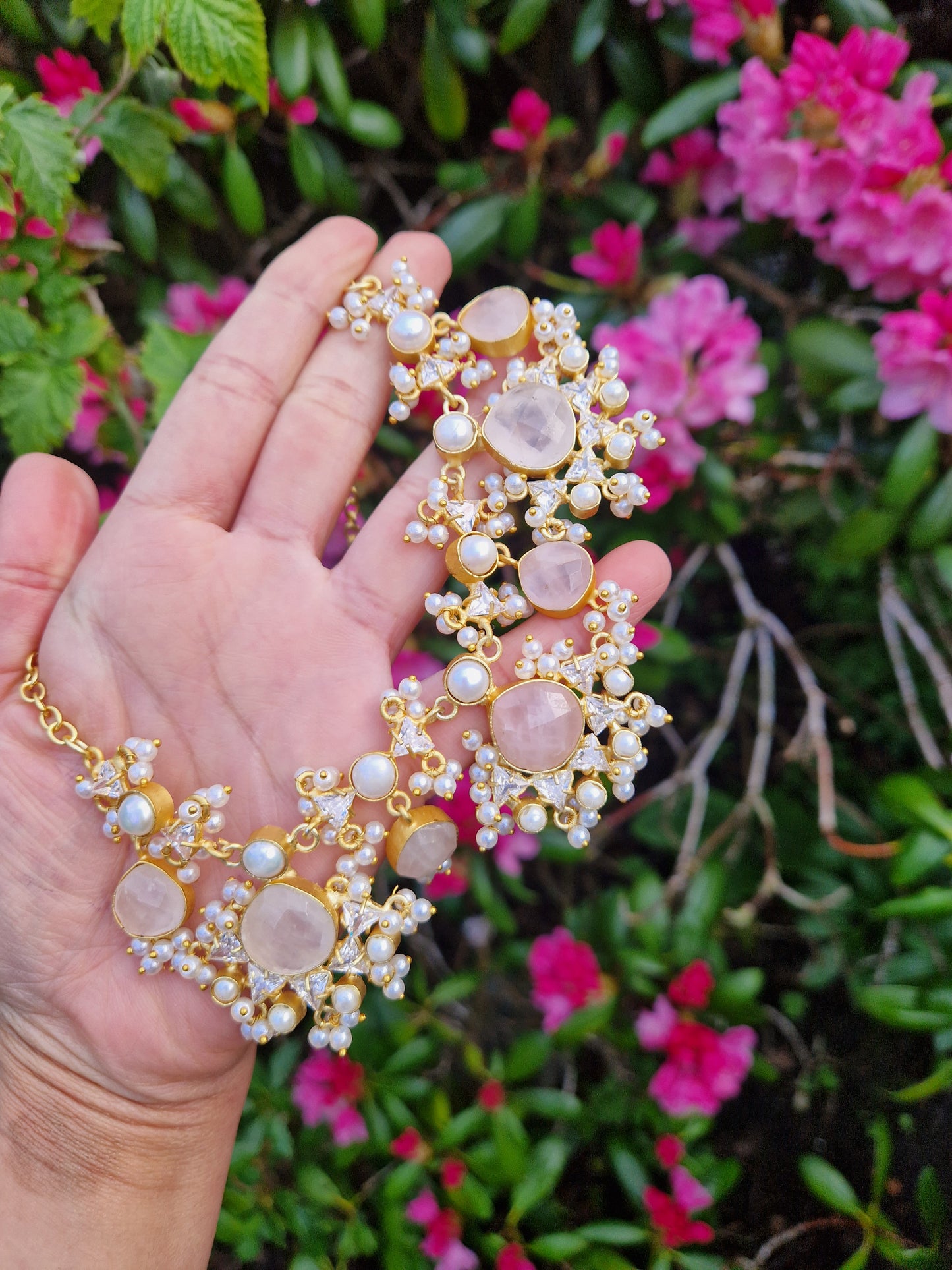 NIDA- Elegant, Luxury *Premium* Fresh Water Pearl and Rose Quartz