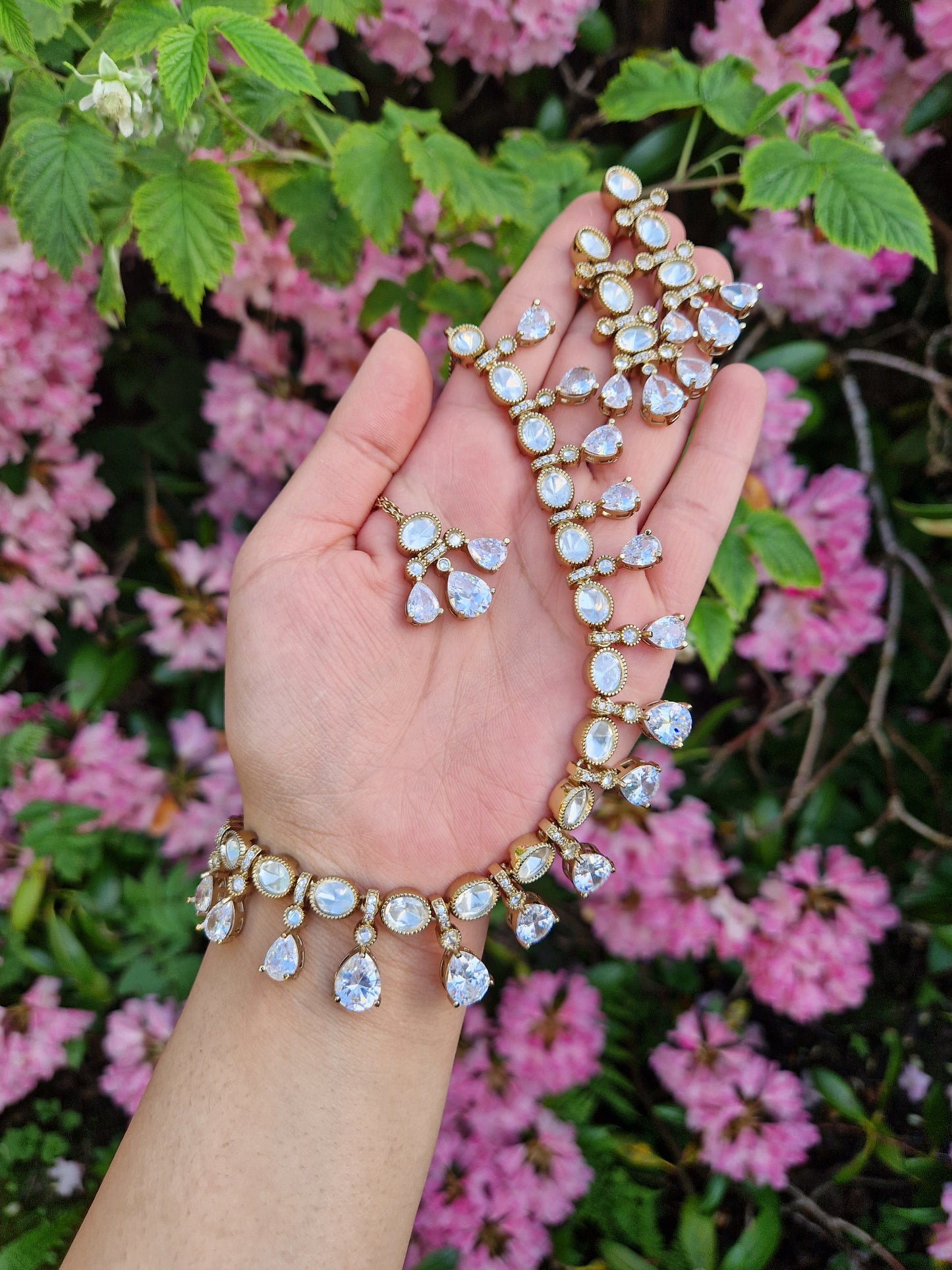 JORI - *Premium* American Diamond and Indian Mossonite Necklace, Earrings & Tikka