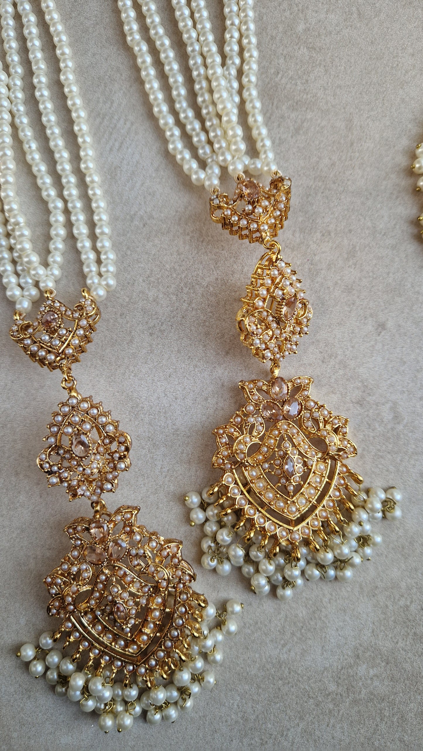WAJIHA - Elegant 5 Piece Pearl Pakistani Mala & Choker Set.