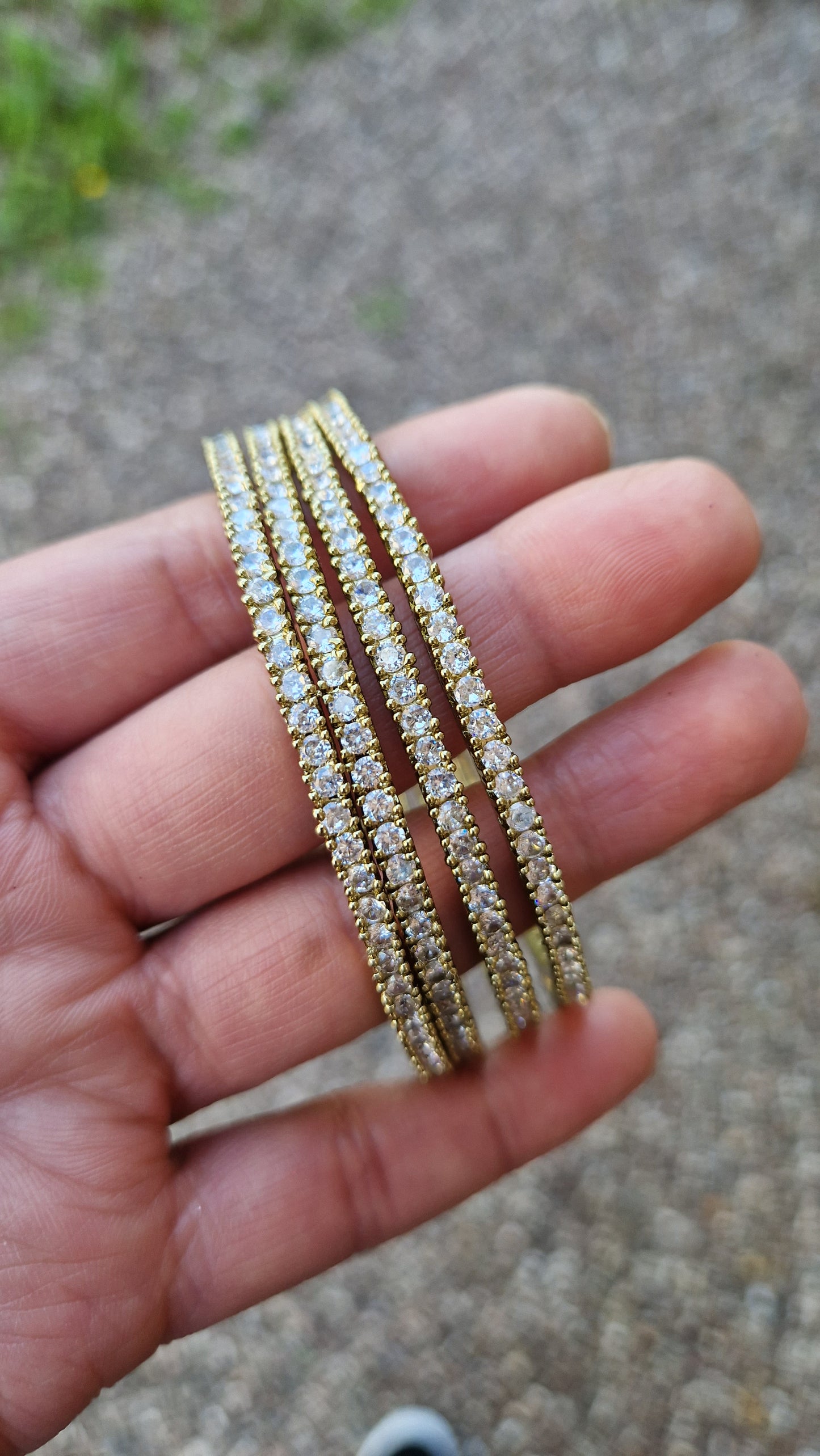 SUNDAS - 4 Bangles- Mehndi/Antique Polish with American Diamond