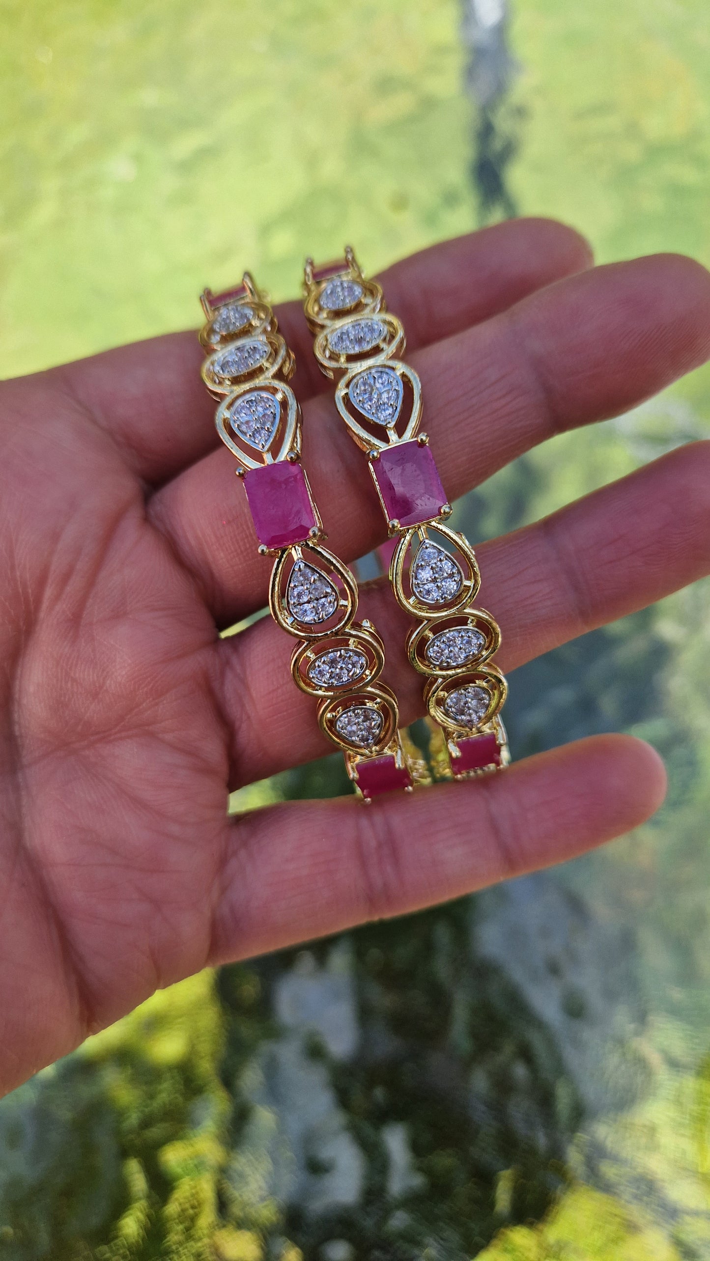 HARUSH- Pink & Golden Indian Bangles X2