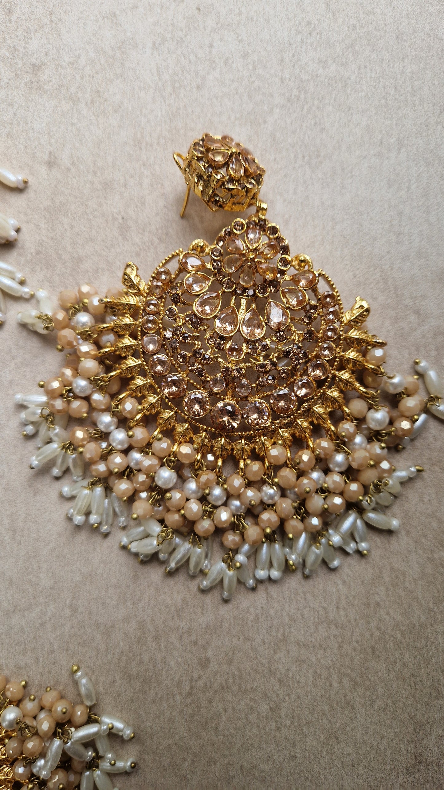 SUFIYA- Pakistani OVERSIZED earrings and Tikka - Double Gold.
