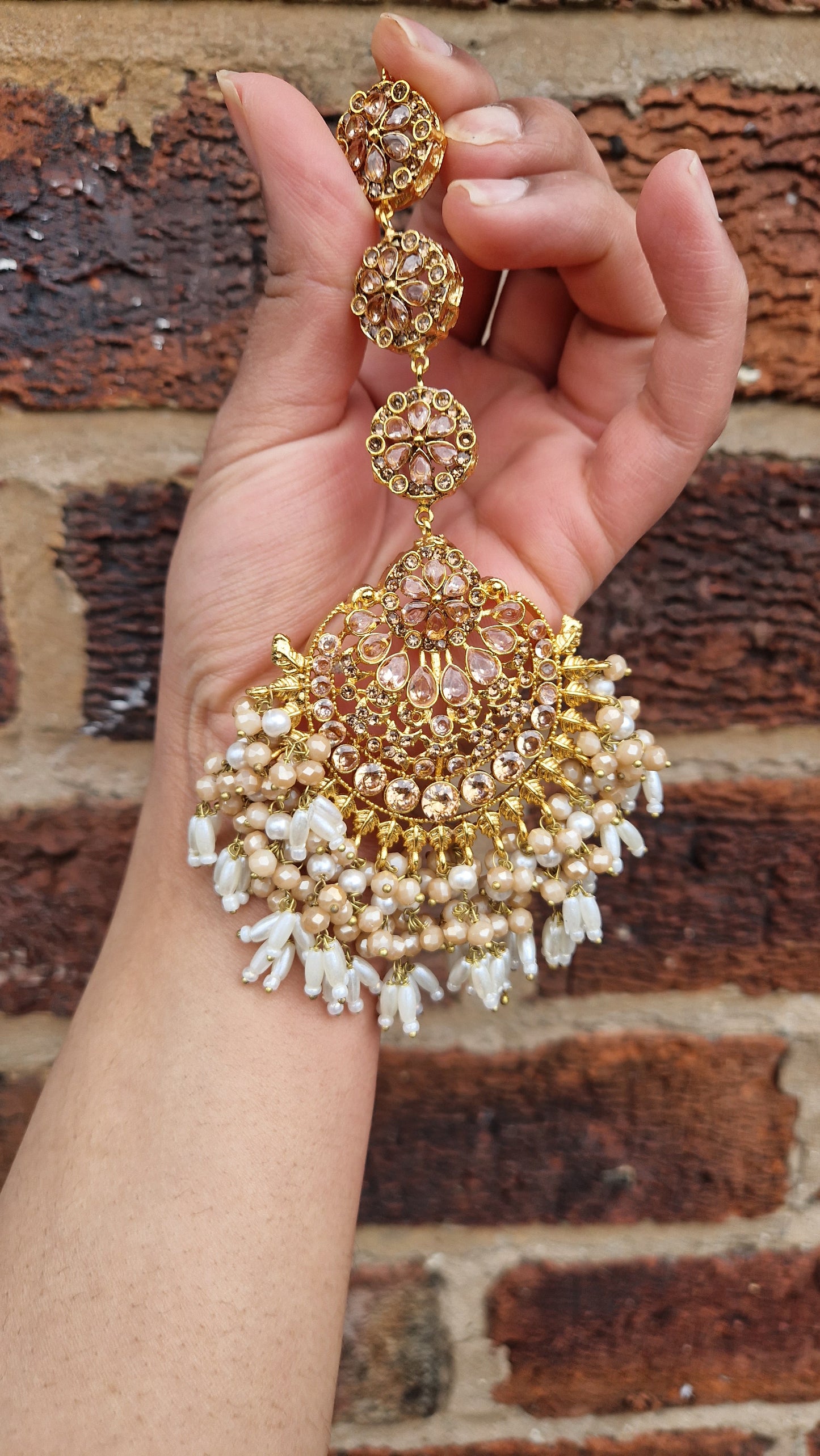 SUFIYA- Pakistani OVERSIZED earrings and Tikka - Double Gold.