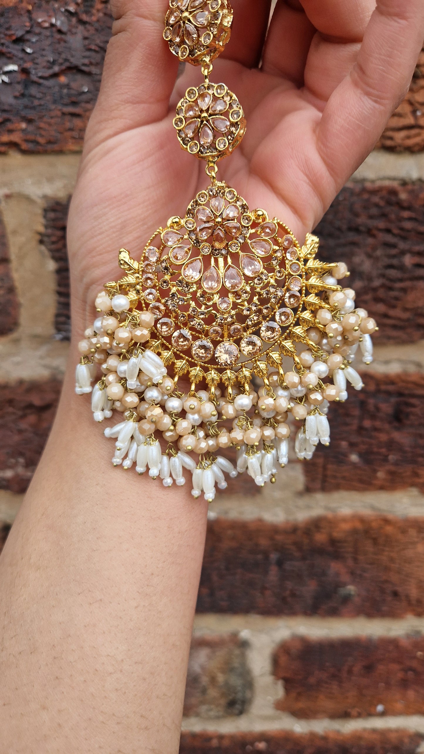 SUFIYA- Pakistani OVERSIZED earrings and Tikka - Double Gold.