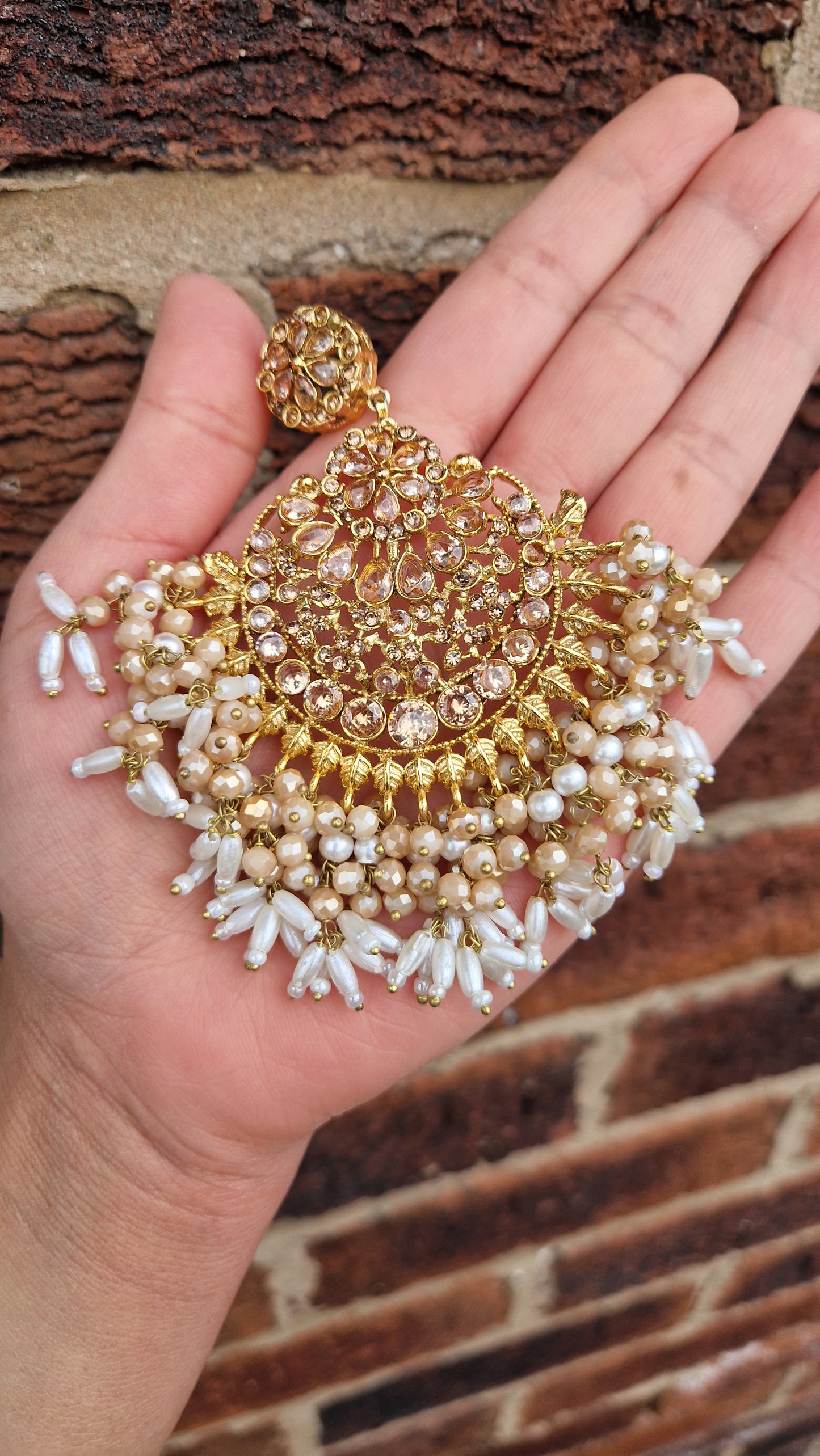 SUFIYA- Pakistani OVERSIZED earrings and Tikka - Double Gold.