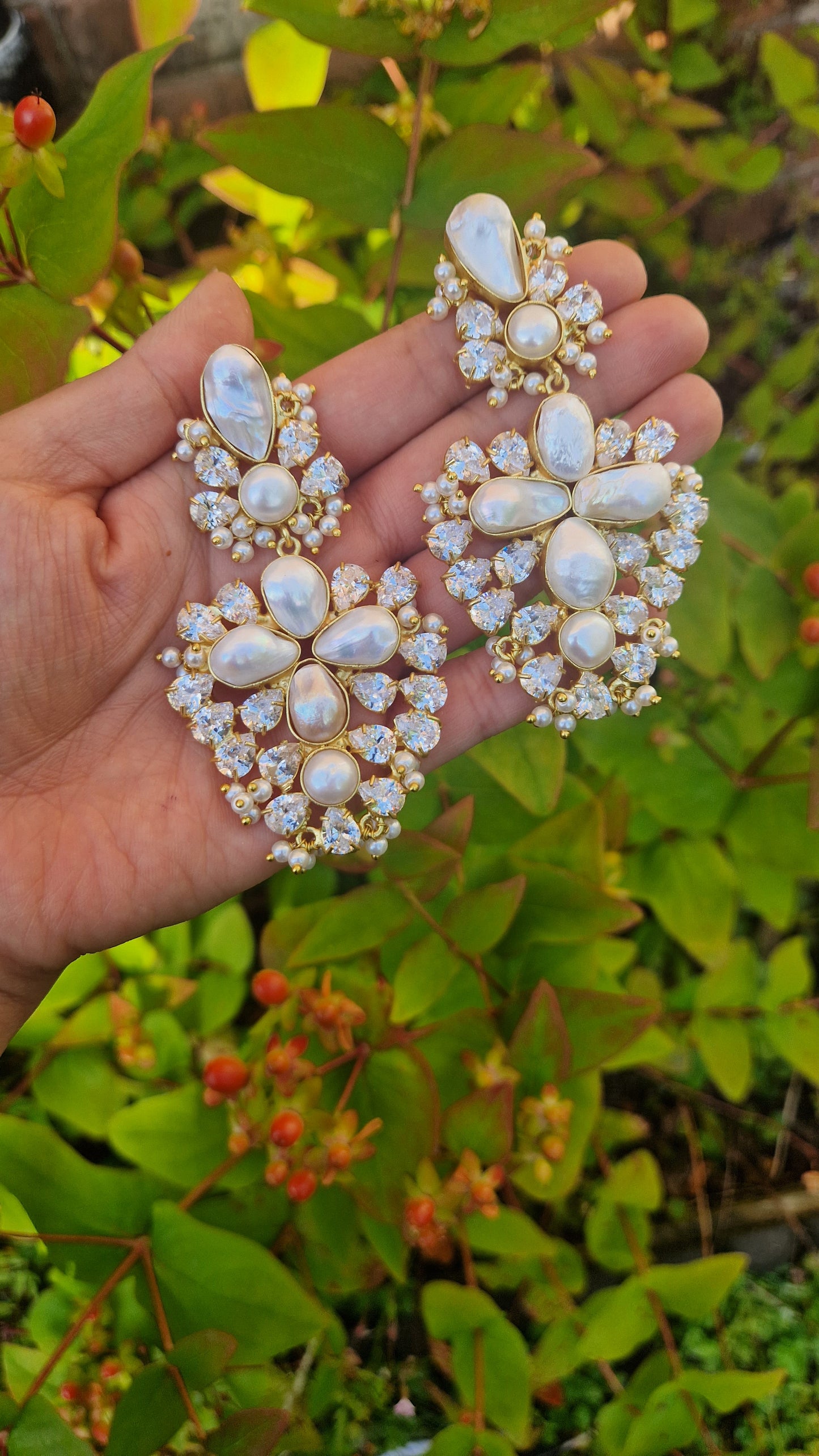 ZULEIKHA- * PREMIUM*  Authentic Fresh water Pearls and Crystal Earrings