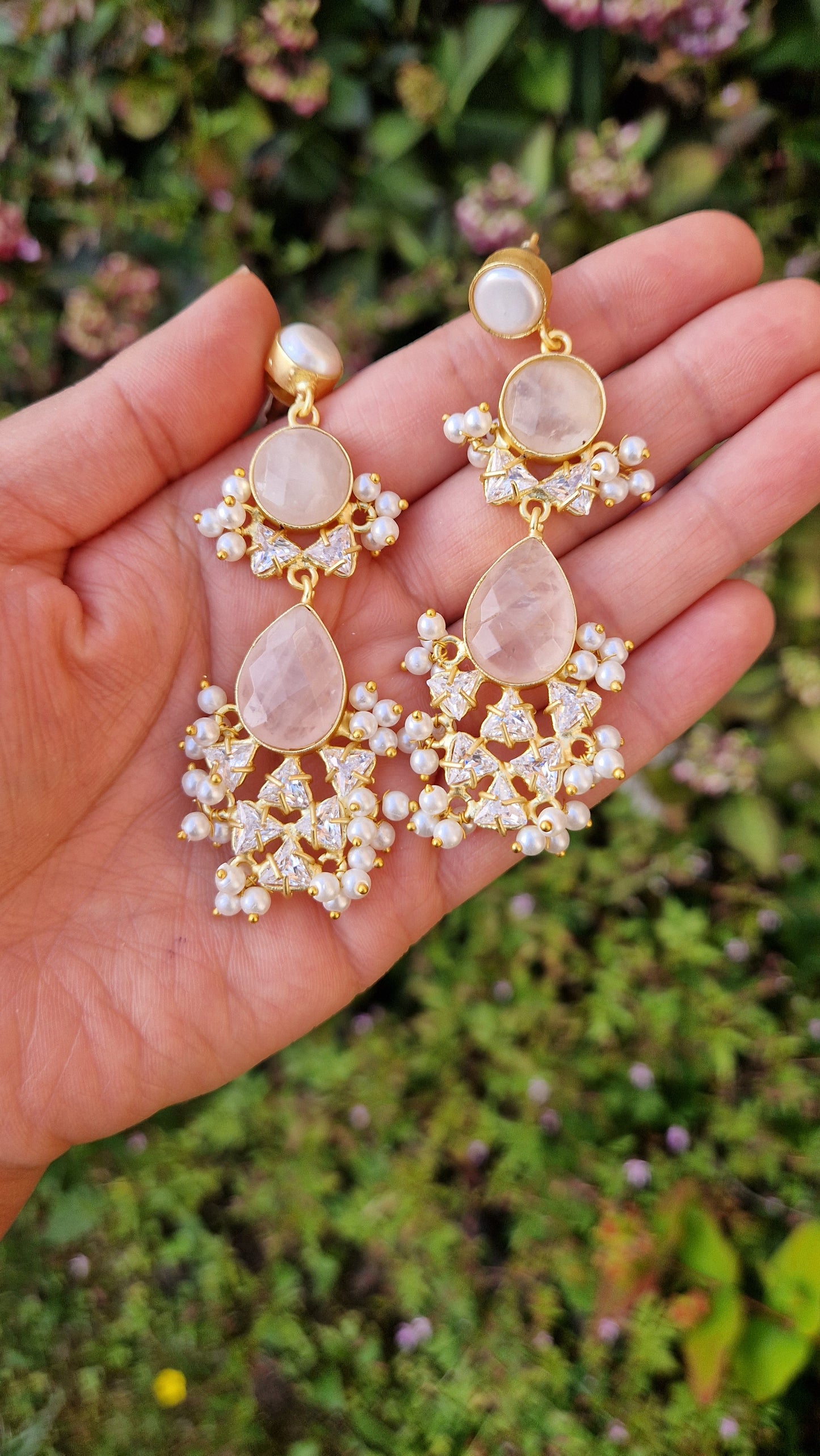 SHAMHA- *Premium*  Earrings- Fresh water Pearls and Rose Quartz