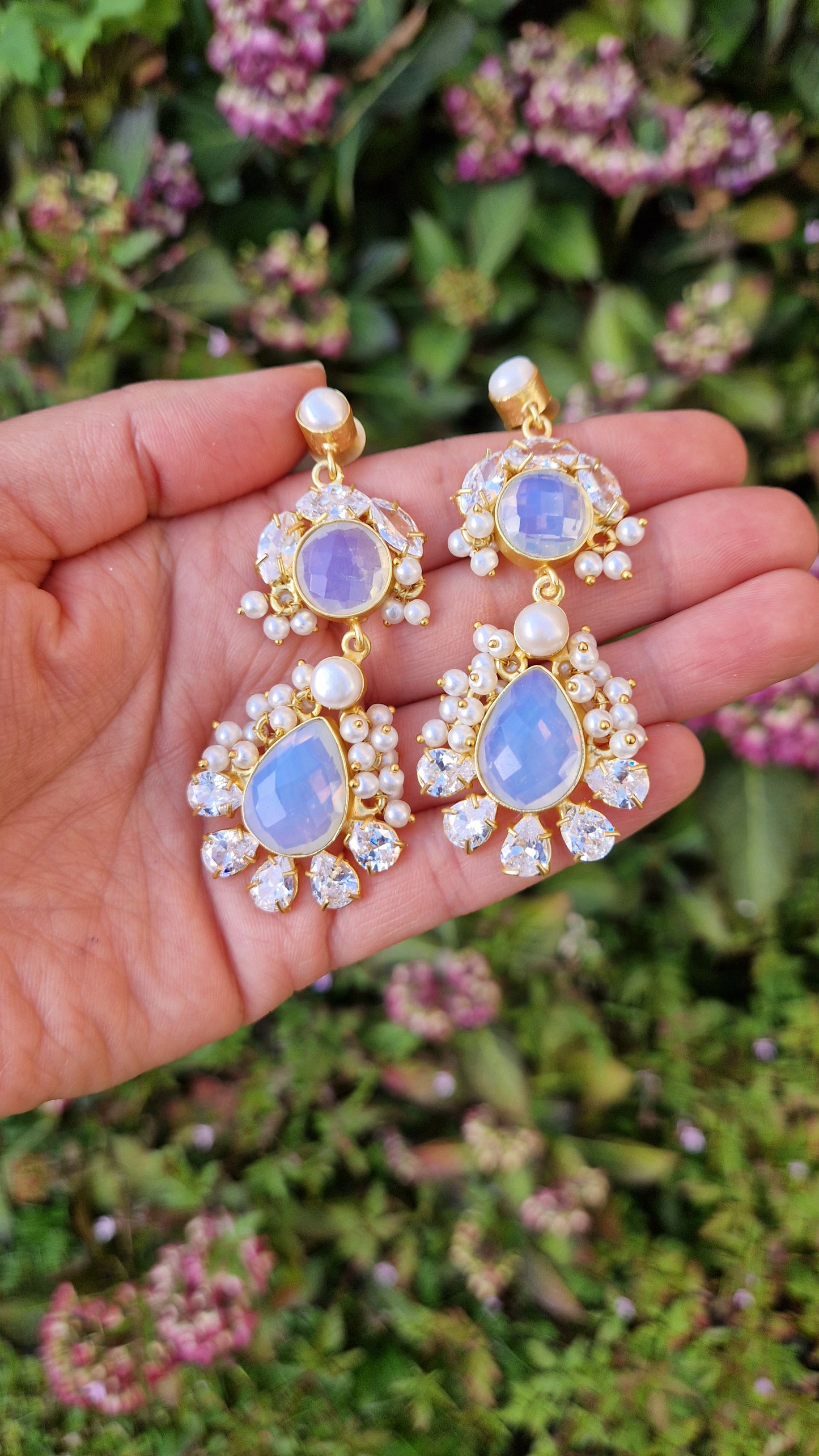AFAF * PREMIUM*  Authentic Fresh water Pearls and Crystal Earrings Opalite
