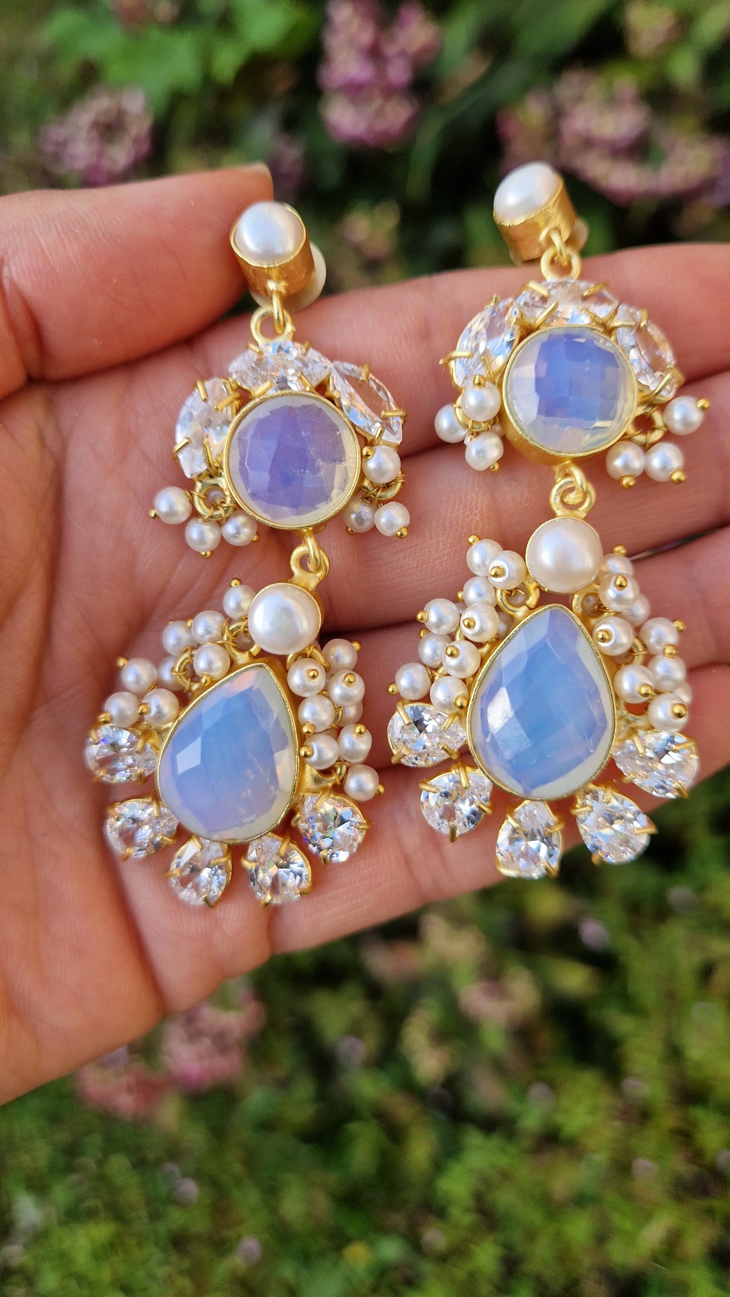 AFAF * PREMIUM*  Authentic Fresh water Pearls and Crystal Earrings Opalite