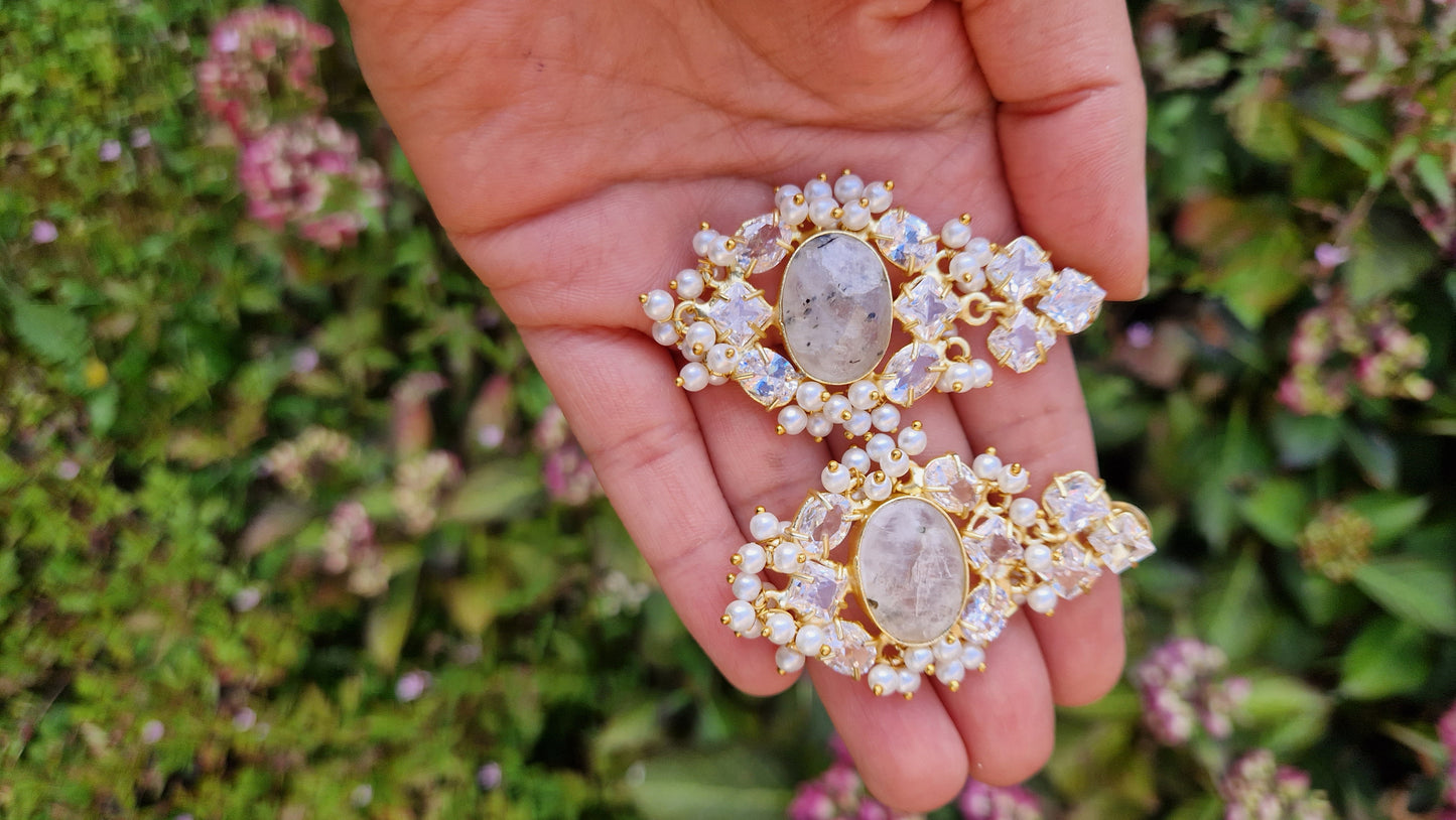 MUNIRA- *Premium*  Earrings- Fresh water Pearls and Moonstone