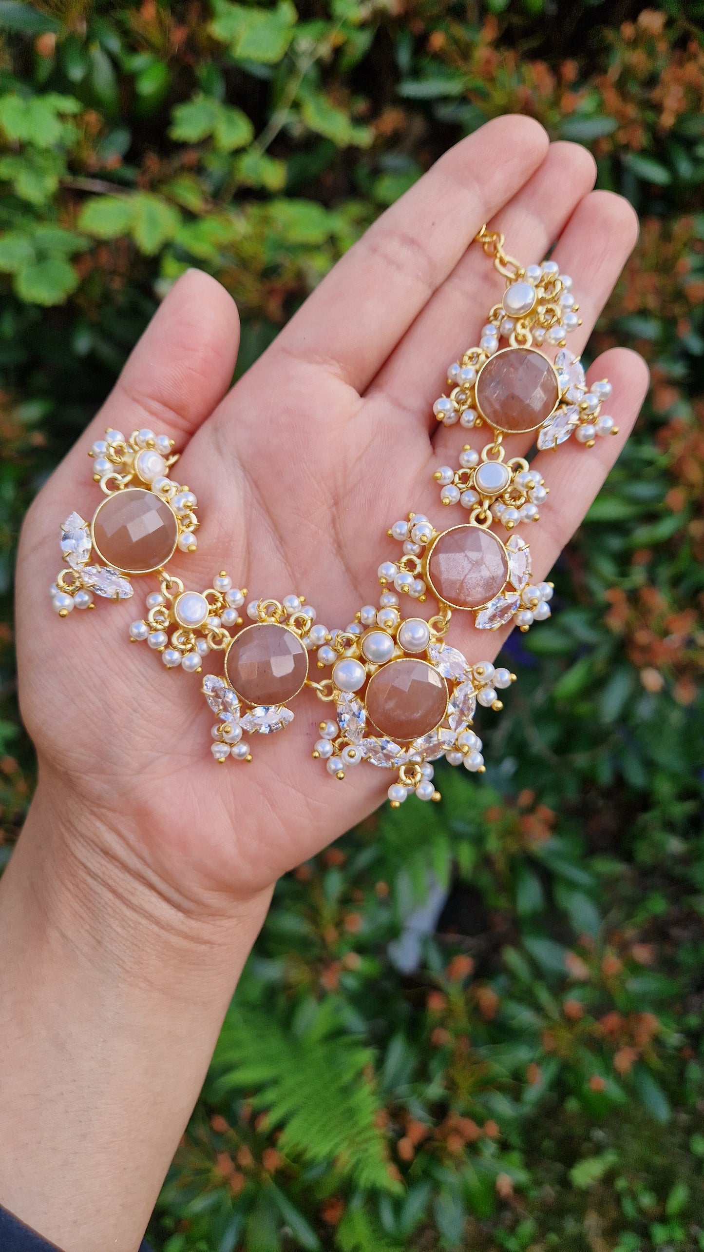 PALWASHA - *Premium* Small Dainty Beautiful Morganite and Fresh water Pearls Jewellery Set