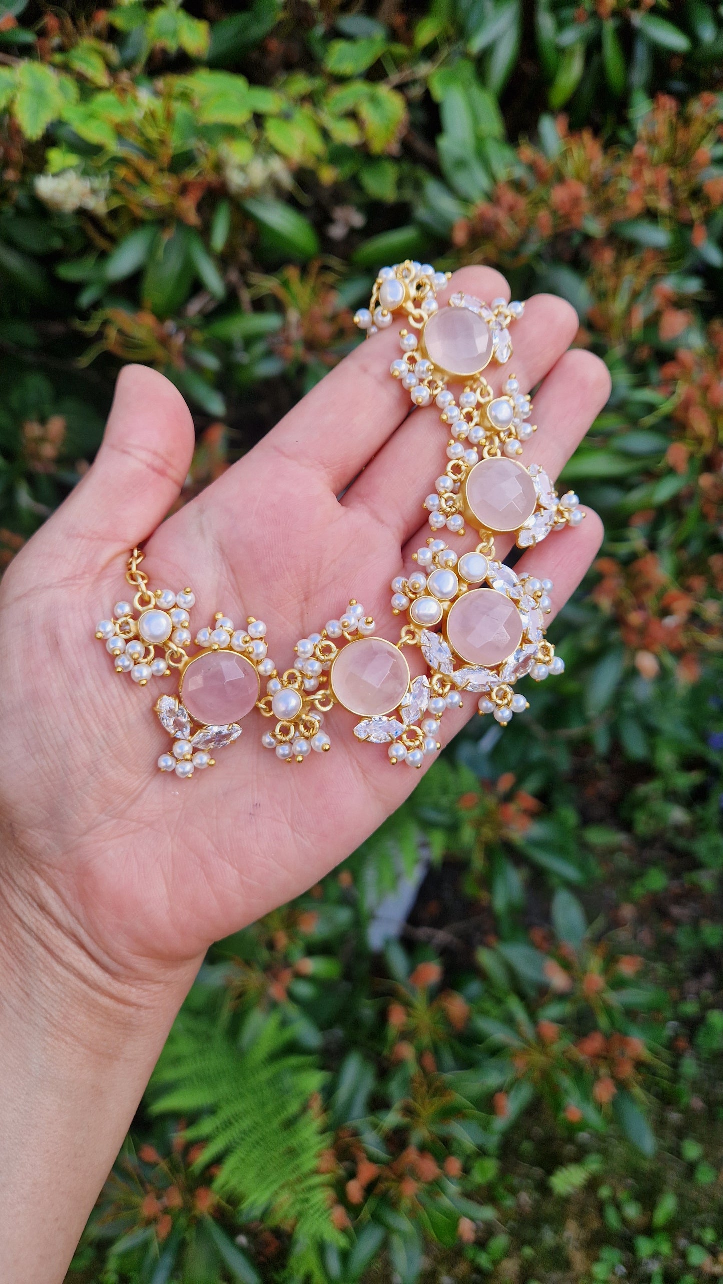 PALWASHA - *Premium* Small Dainty Beautiful Rose quartz and Fresh water Pearls Jewellery Set
