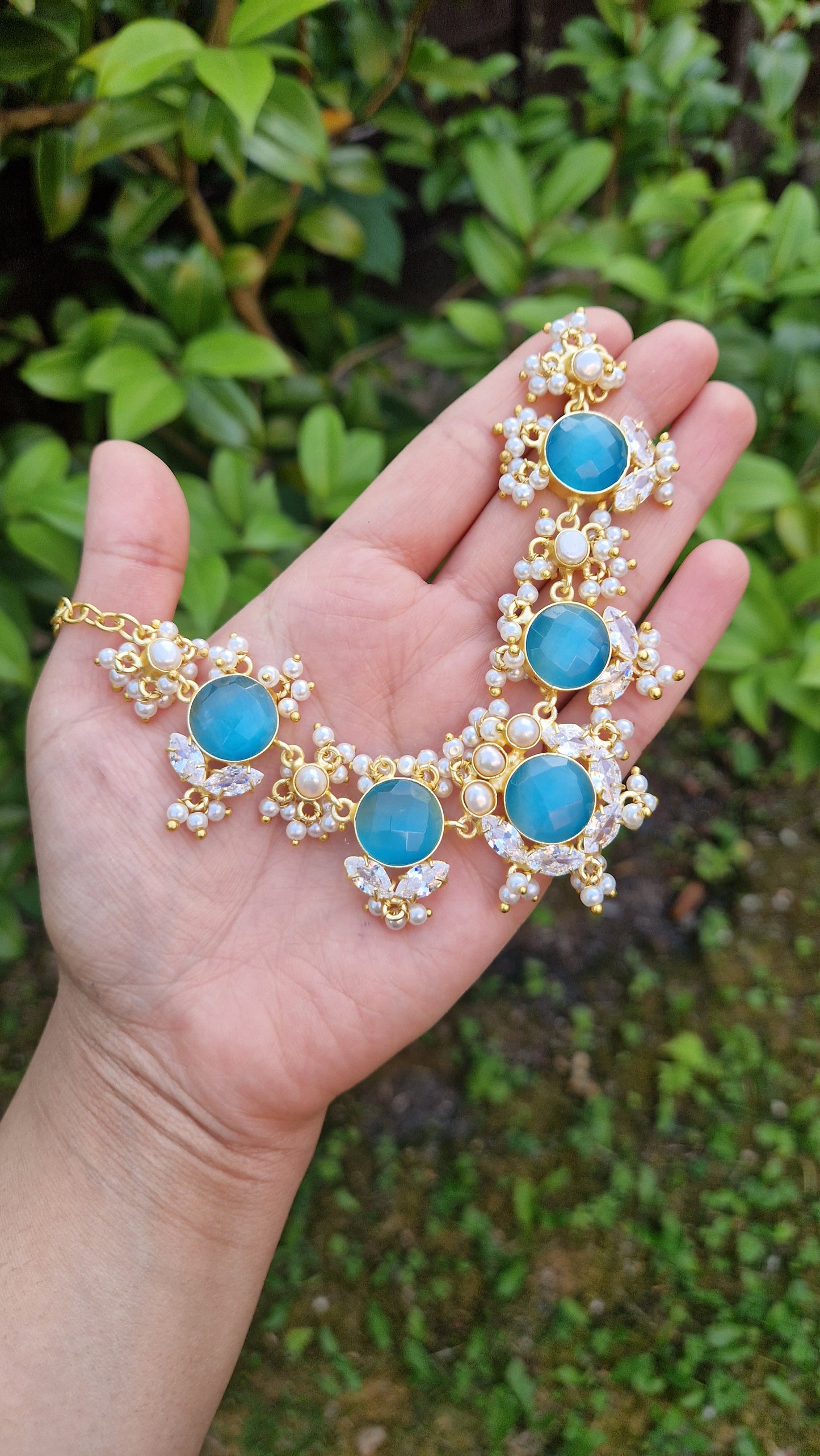 PALWASHA - *Premium* Small Dainty Beautiful Blue and Fresh water Pearls Jewellery Set.