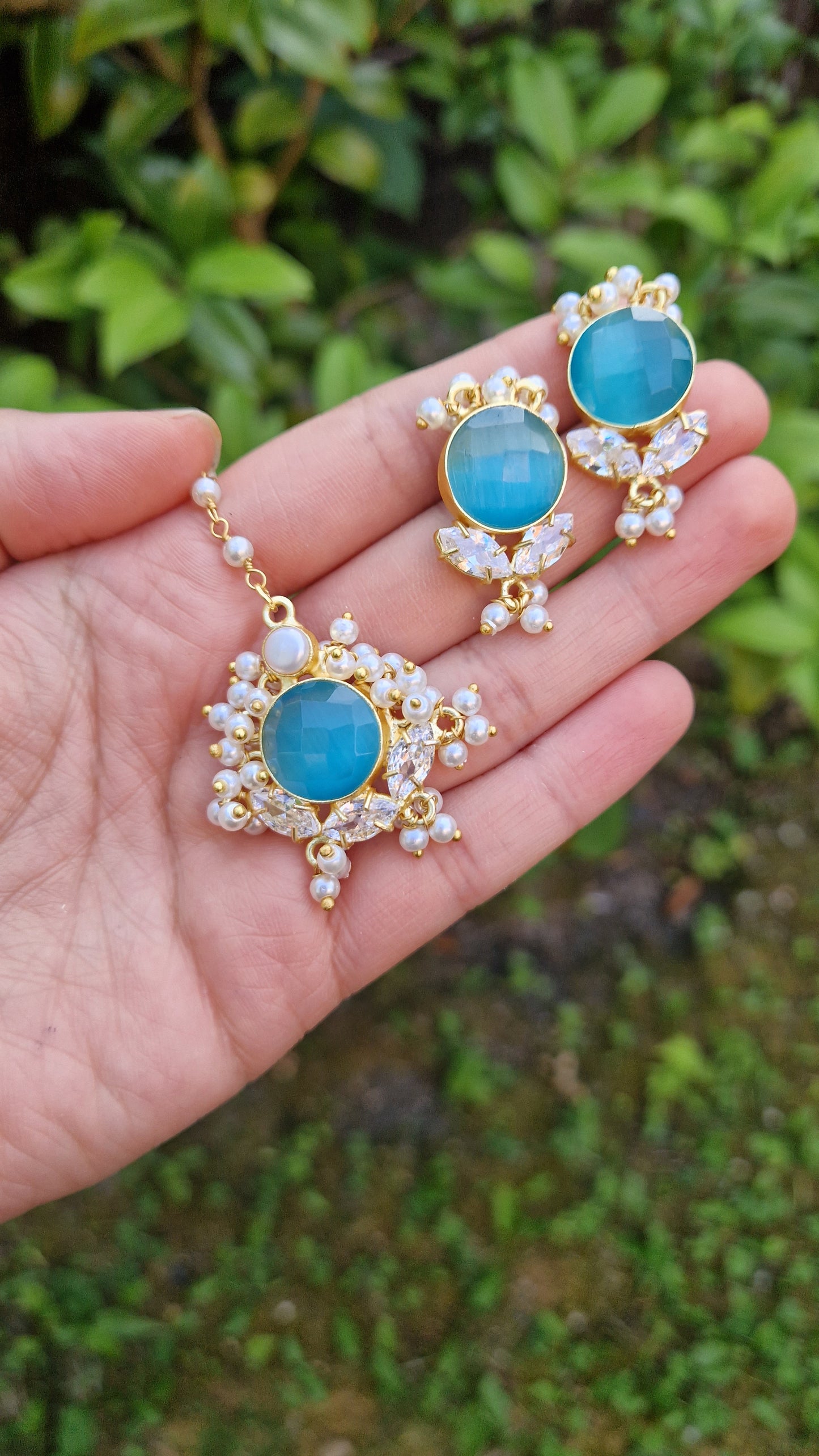 PALWASHA - *Premium* Small Dainty Beautiful Blue and Fresh water Pearls Jewellery Set.