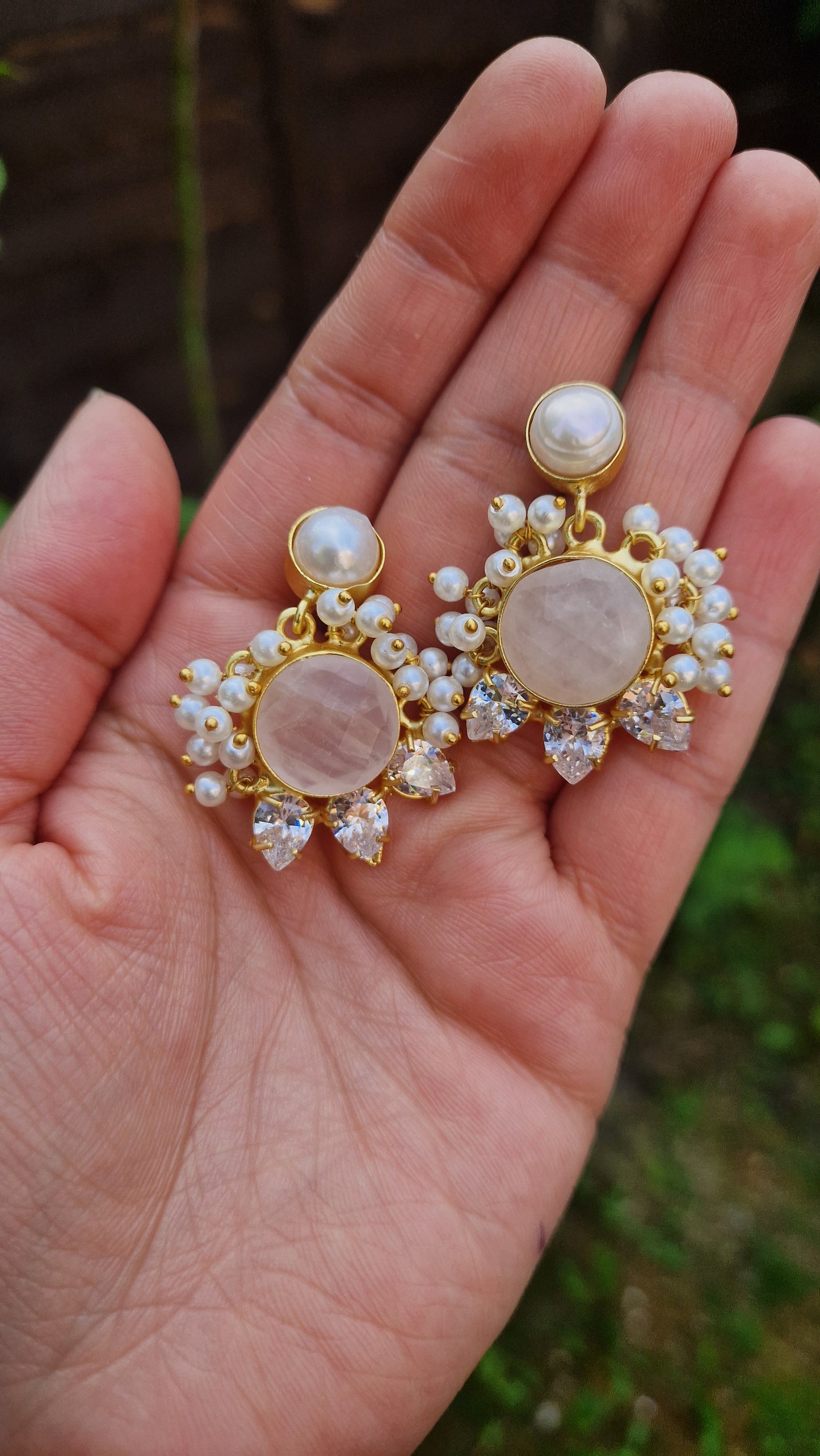 SABA  *Premium* Fresh Water Pearl and Semi Precious Mala Set - Rose Quartz