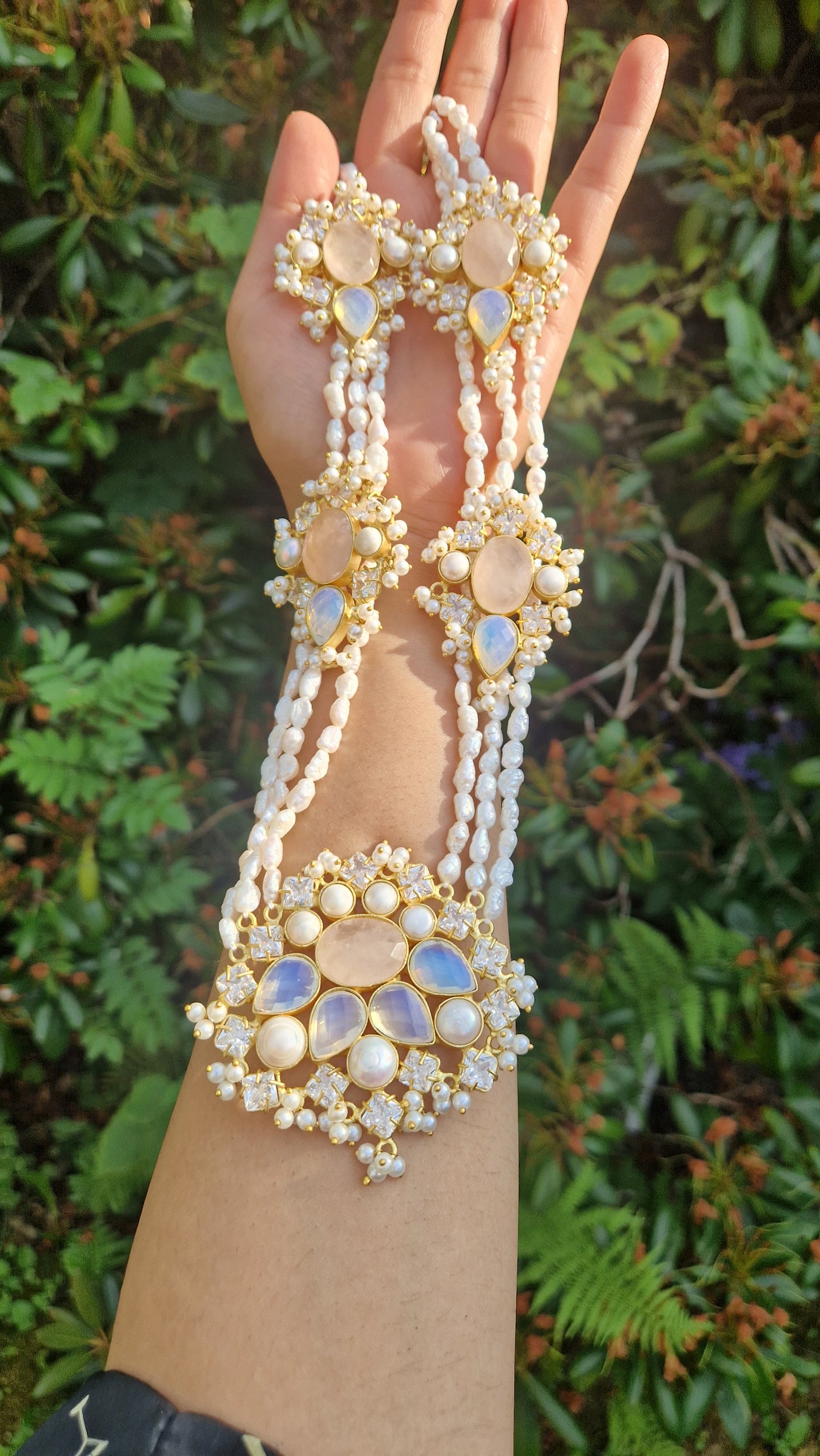 LAYAN- *Premium* Fresh Water Pearl and Semi Precious Mala Set - Rose Quartz & Opalite