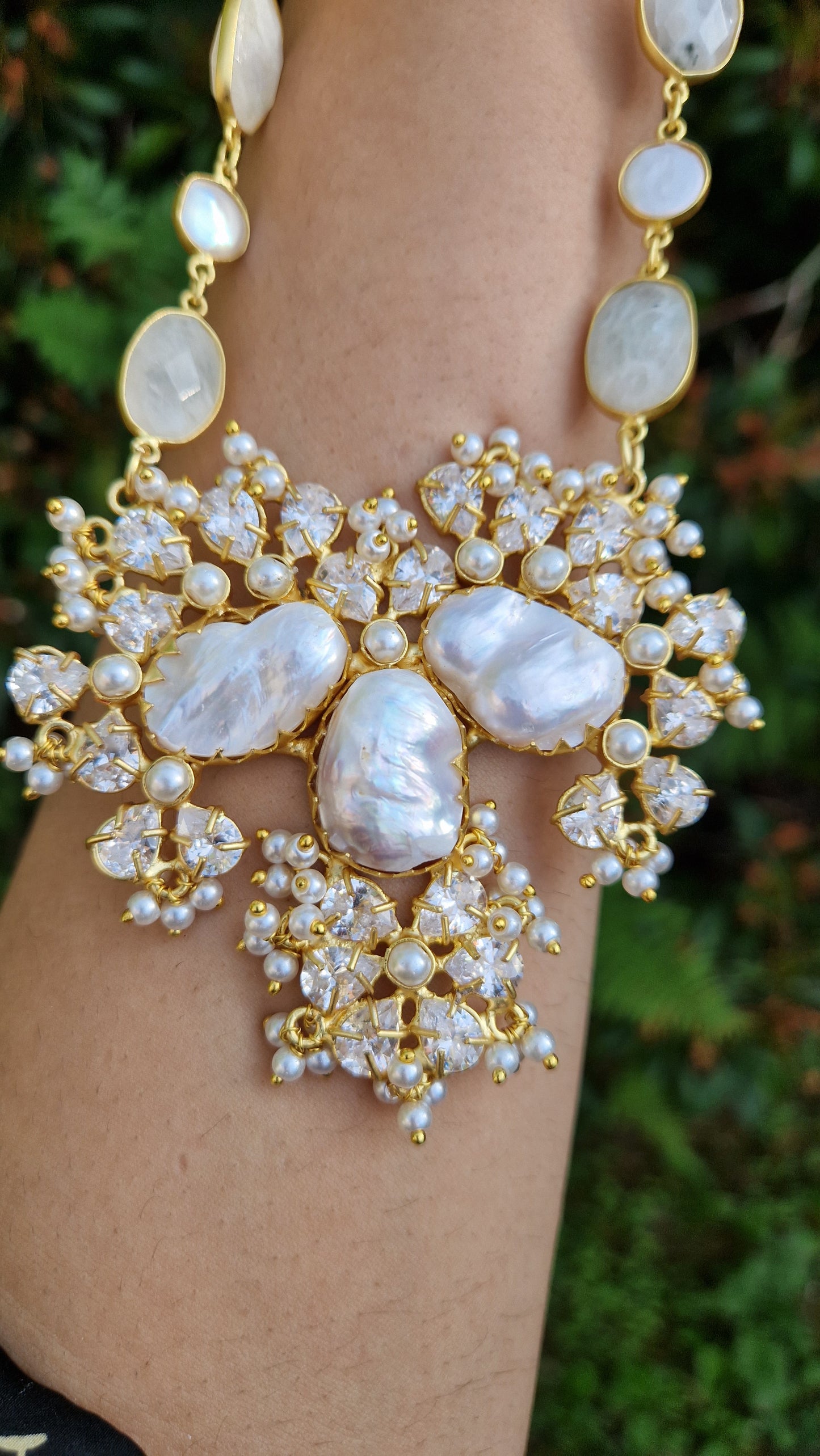 SAHAR - *Premium* Stunning Fresh Water Pearls and Moonstone Indian Mala Set