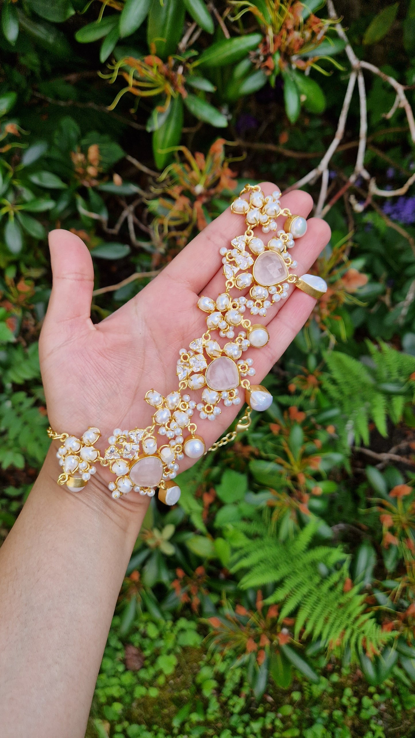 SABRIN- *Premium* Rose quartz & Fresh water pearl Necklace Set